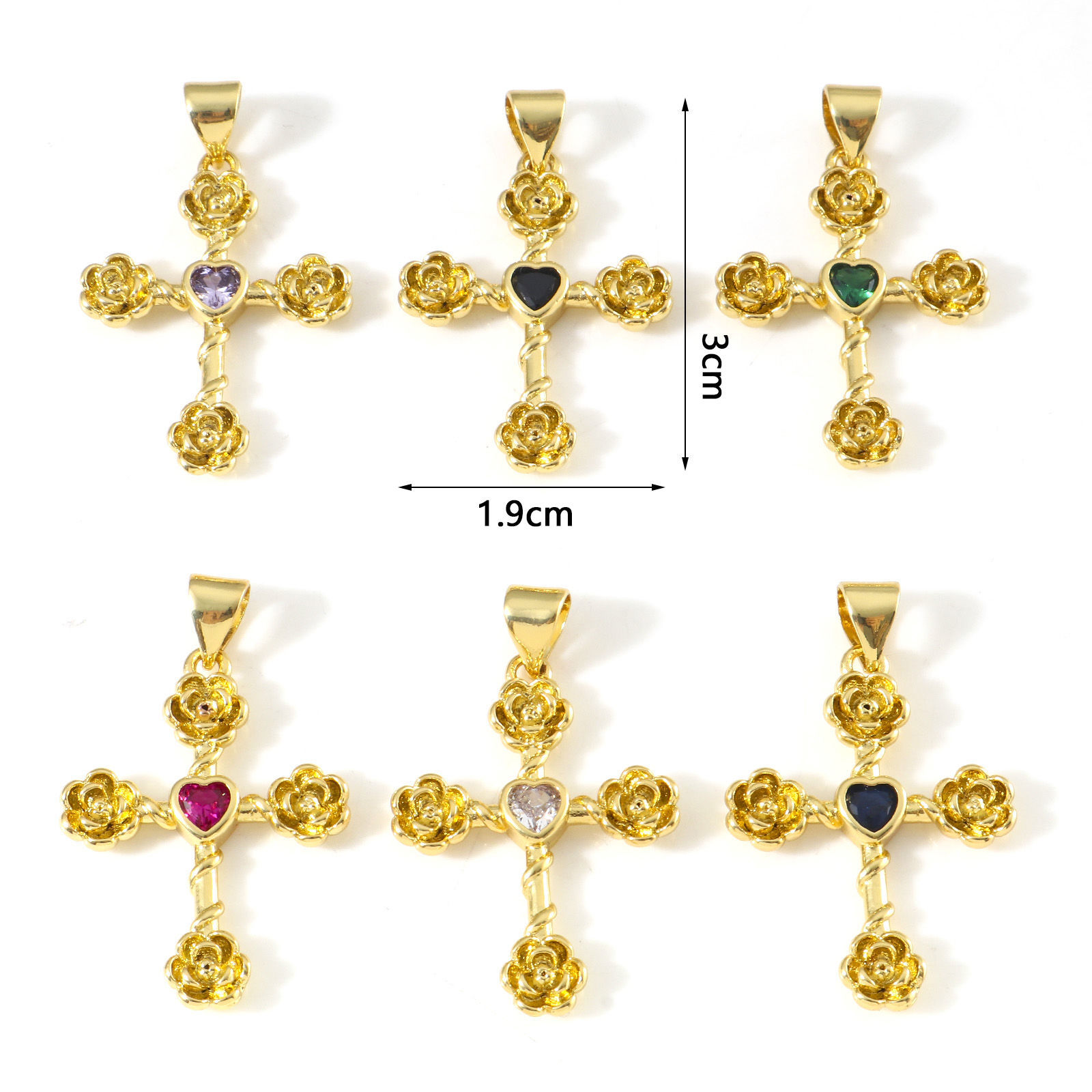 Immagine di Rame Religione Ciondoli Oro Placcato Croce Fiore Multicolore Cubic Zirconiae 3cm x 1.9cm, 1 Pz
