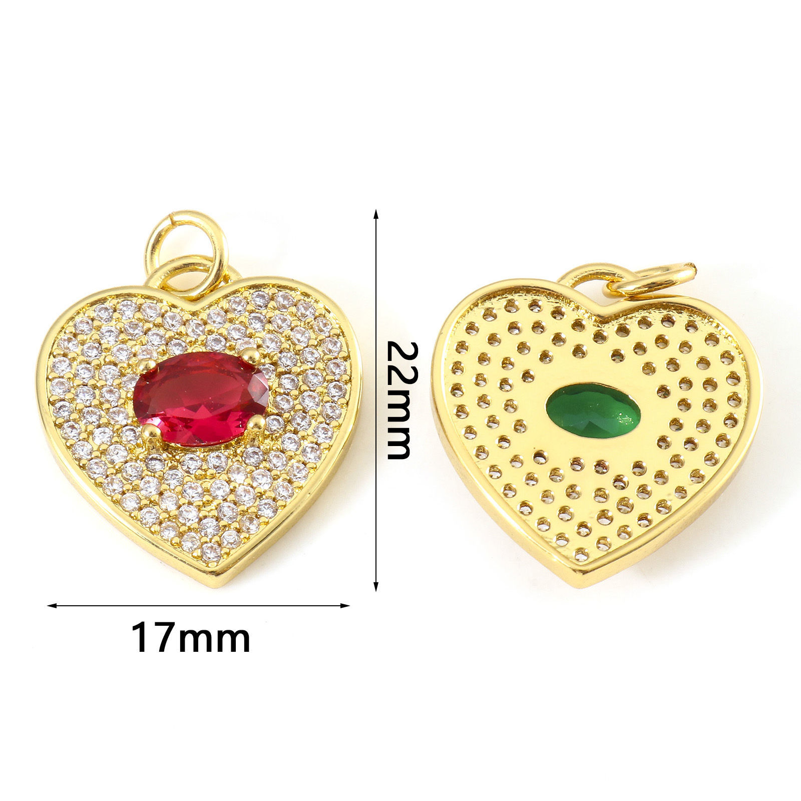 Bild von Kupfer Valentinstag Charms Vergoldet Herz Micro Pave Bunt Kubischer Zirkon 22mm x 17mm, 1 Stück