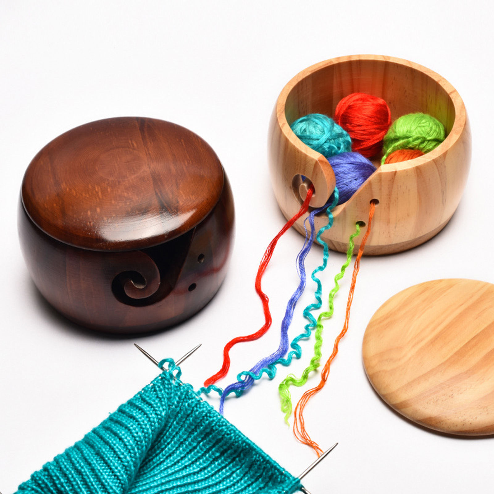 Picture of Wood Yarn Bowl Knitting Crochet Wool Storage Holder Organizer Tool Multicolor