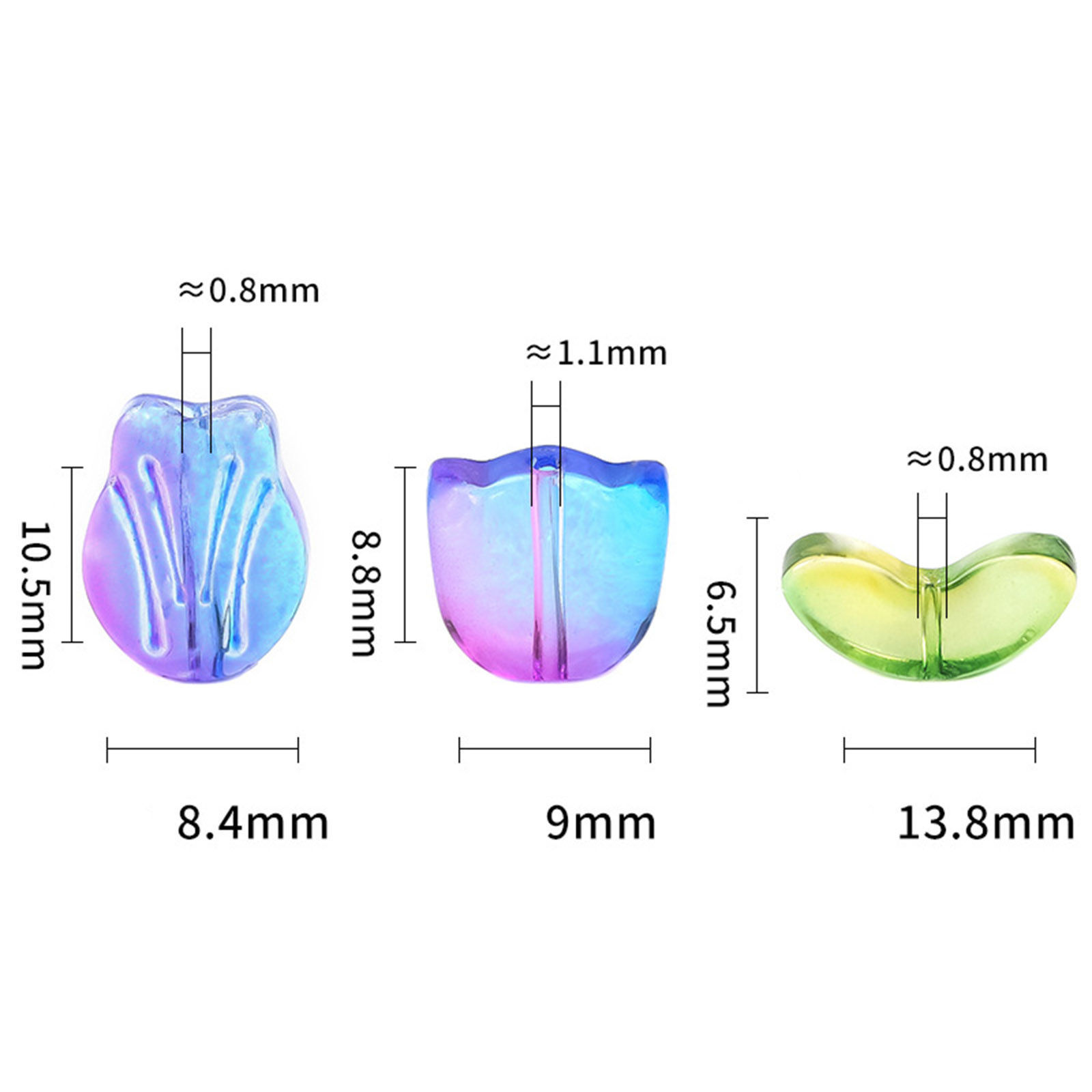 Picture of Lampwork Glass Beads Tulip Flower Multicolor Gradient Color