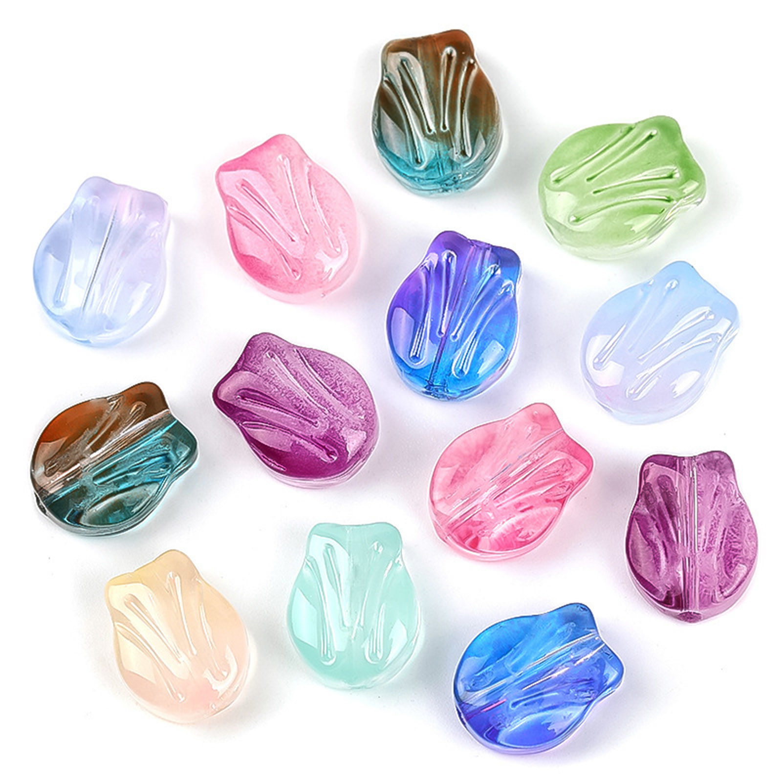 Picture of Lampwork Glass Beads Tulip Flower Multicolor Gradient Color