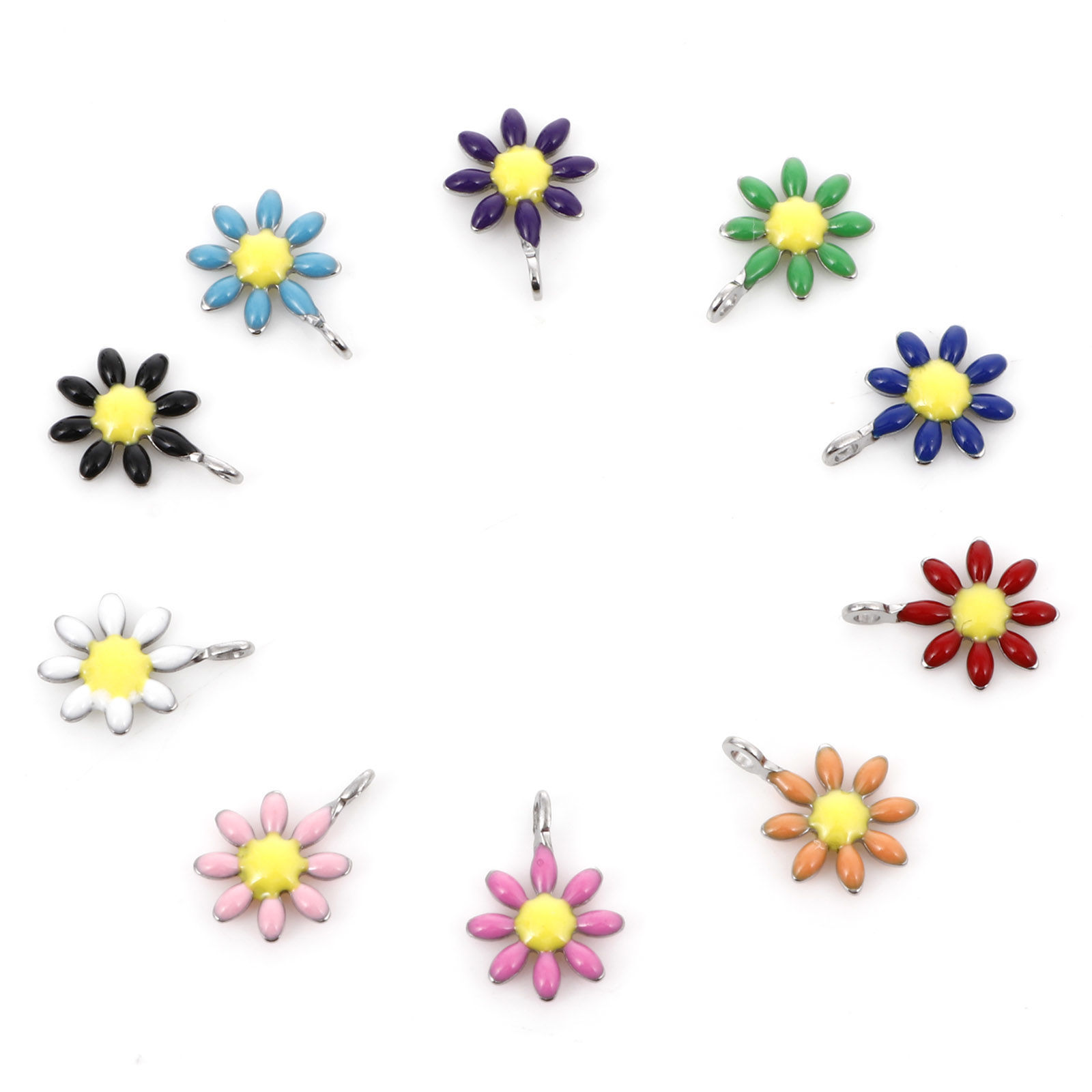 Bild von 304 Edelstahl Flora Kollektion Charms Silberfarbe Blumen Doppelseitige Emaille 10mm x 7mm, 10 Stück