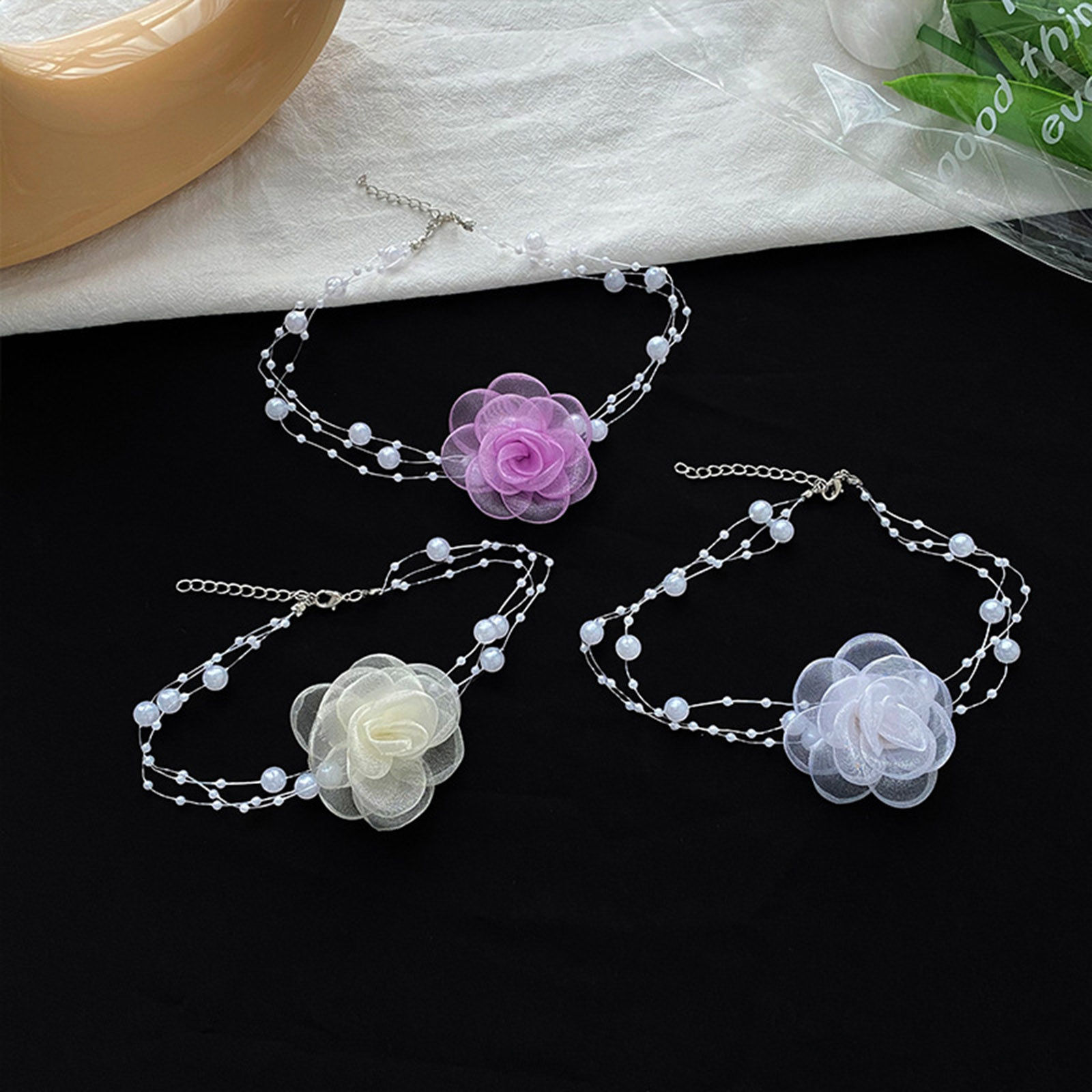 Bild von Gaze Hochzeit Choker Halskette Bunt Blumen 1 Strang