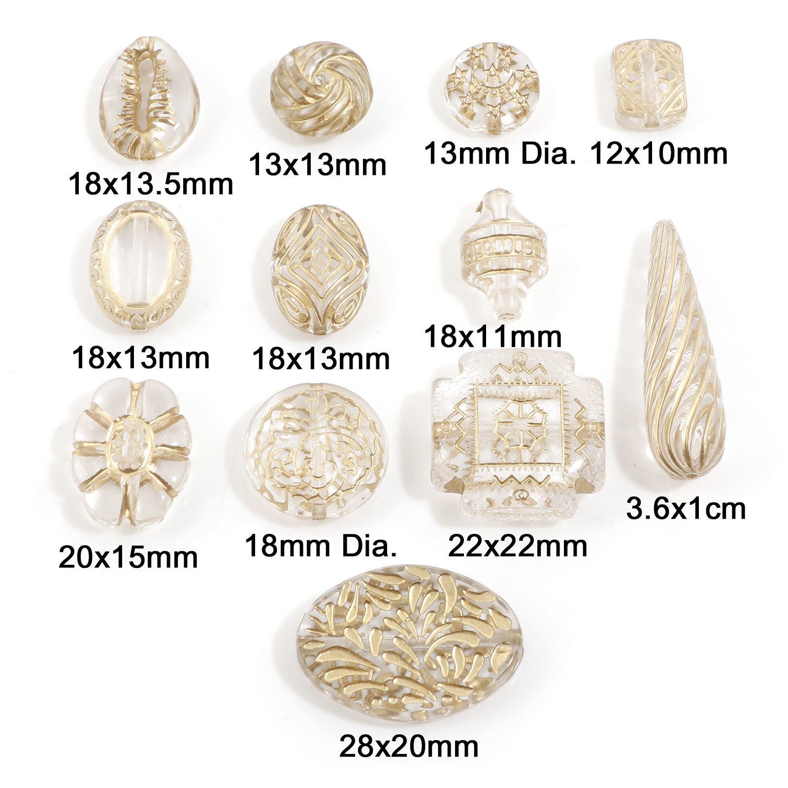 Bild von Acryl Retro Perlen für die Herstellung von DIY-Charme-Schmuck Transparent Geschnitzte Muster 10 Stück