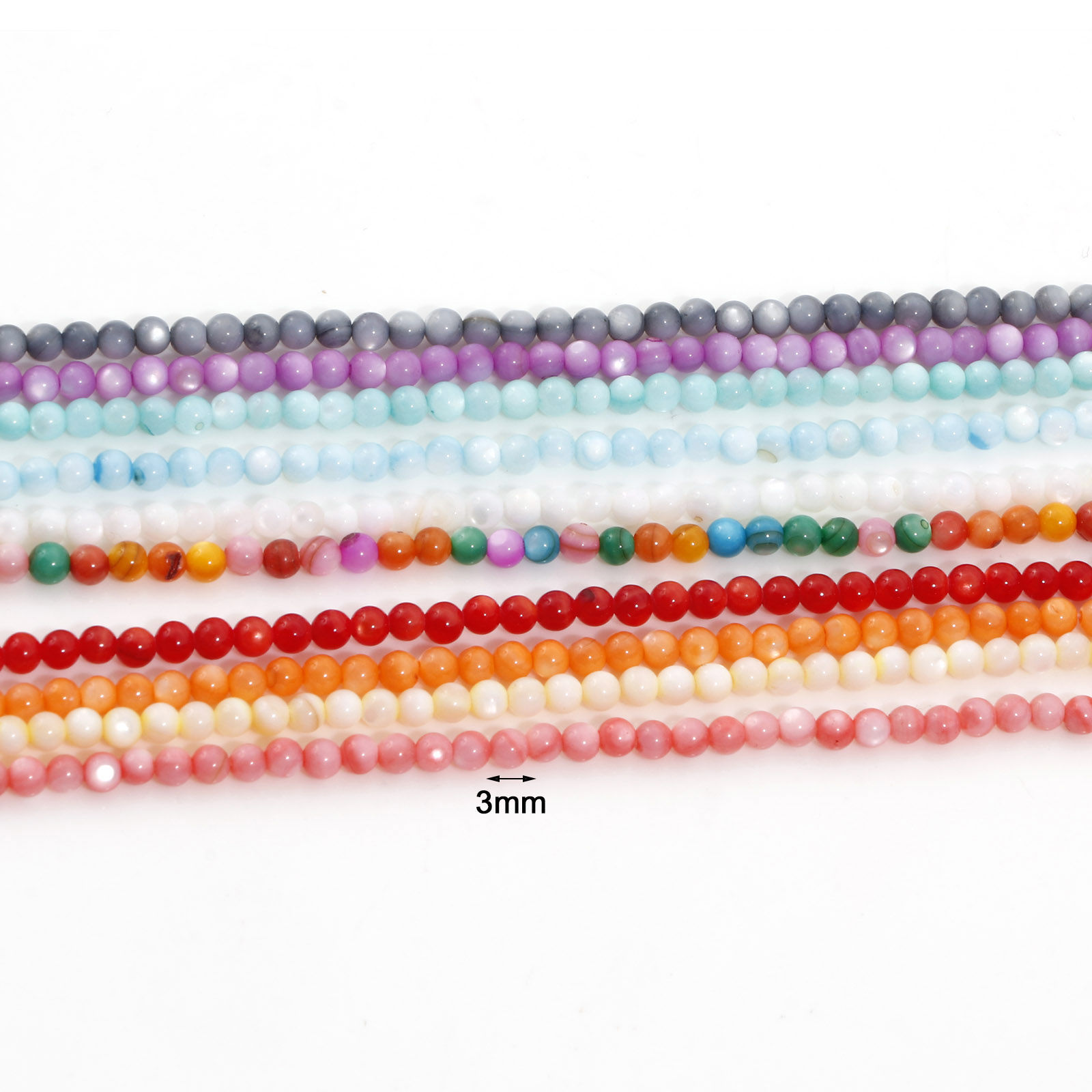 Picture of Natural Dyed Shell Loose Beads For DIY Charm Jewelry Making Round Multicolor About 3mm Dia