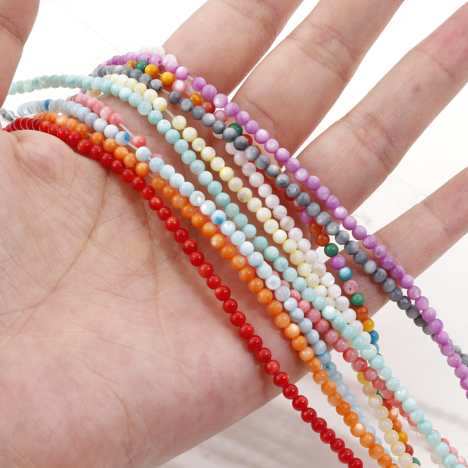 Bild von Muschel Perlen für die Herstellung von DIY-Charme-Schmuck Rund Bunt 3mm D., Loch:ca. 0.4mm, 1 Strang