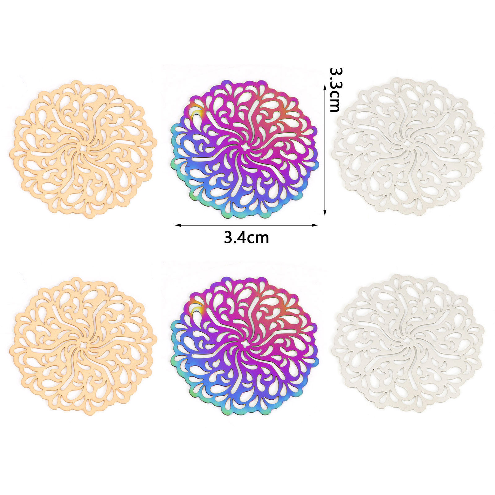 Bild von Filigrane Stanzverbinder aus Legierung auf Eisenbasis, Blume, mehrfarbig, 3,4 cm x 3,3 cm