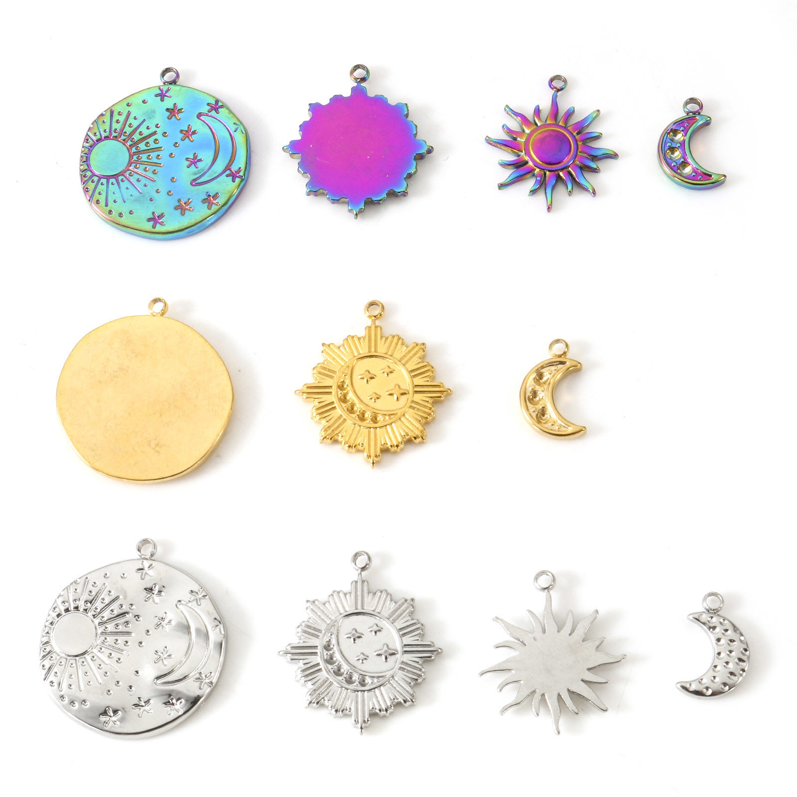 Picture of Eco-friendly Vacuum Plating 304 Stainless Steel Galaxy Charms Multicolor Sun Moon