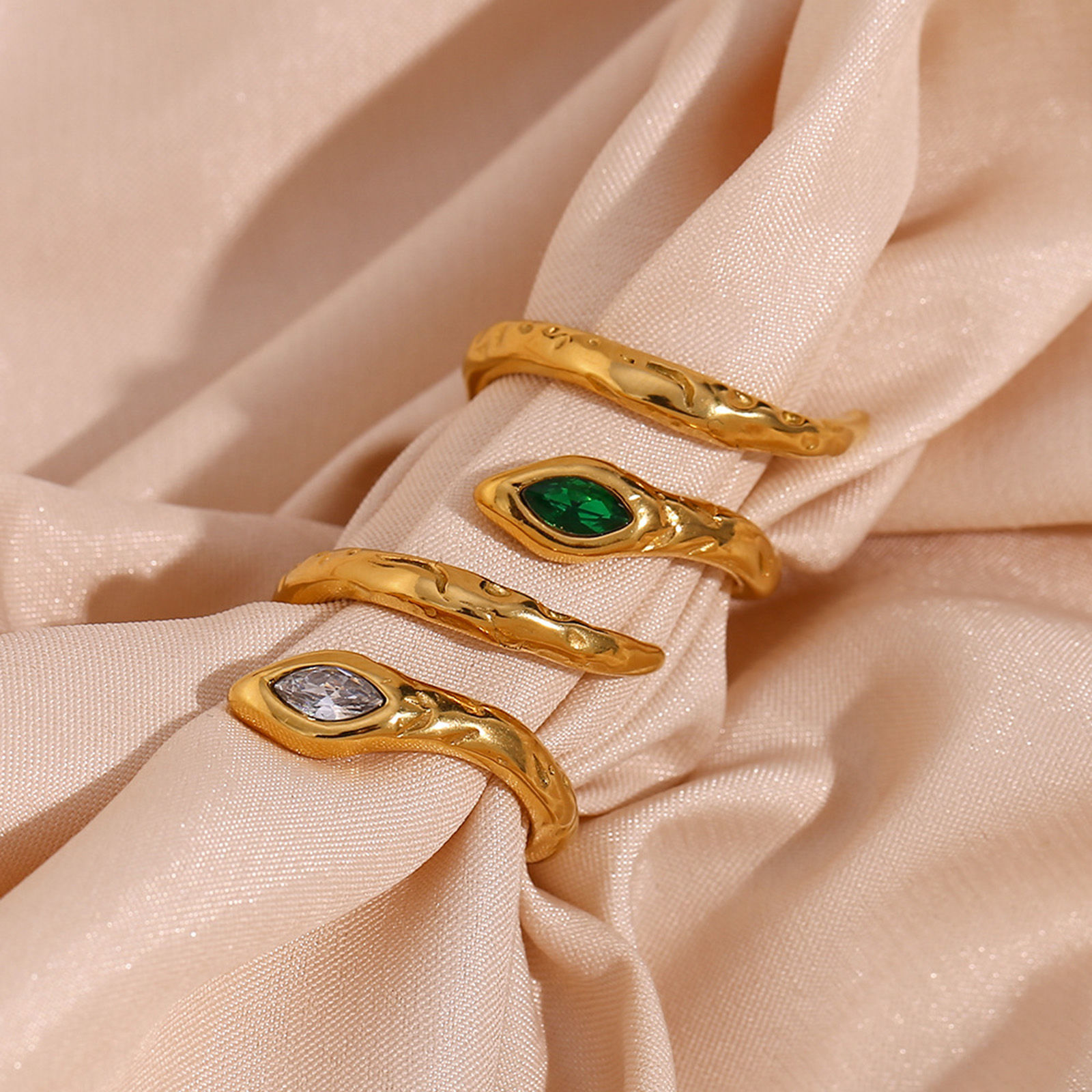 Picture of Eco-friendly Vacuum Plating Retro Stylish 18K Real Gold Plated 304 Stainless Steel & Cubic Zirconia Open Adjustable Snake Animal Rings For Women Birthday