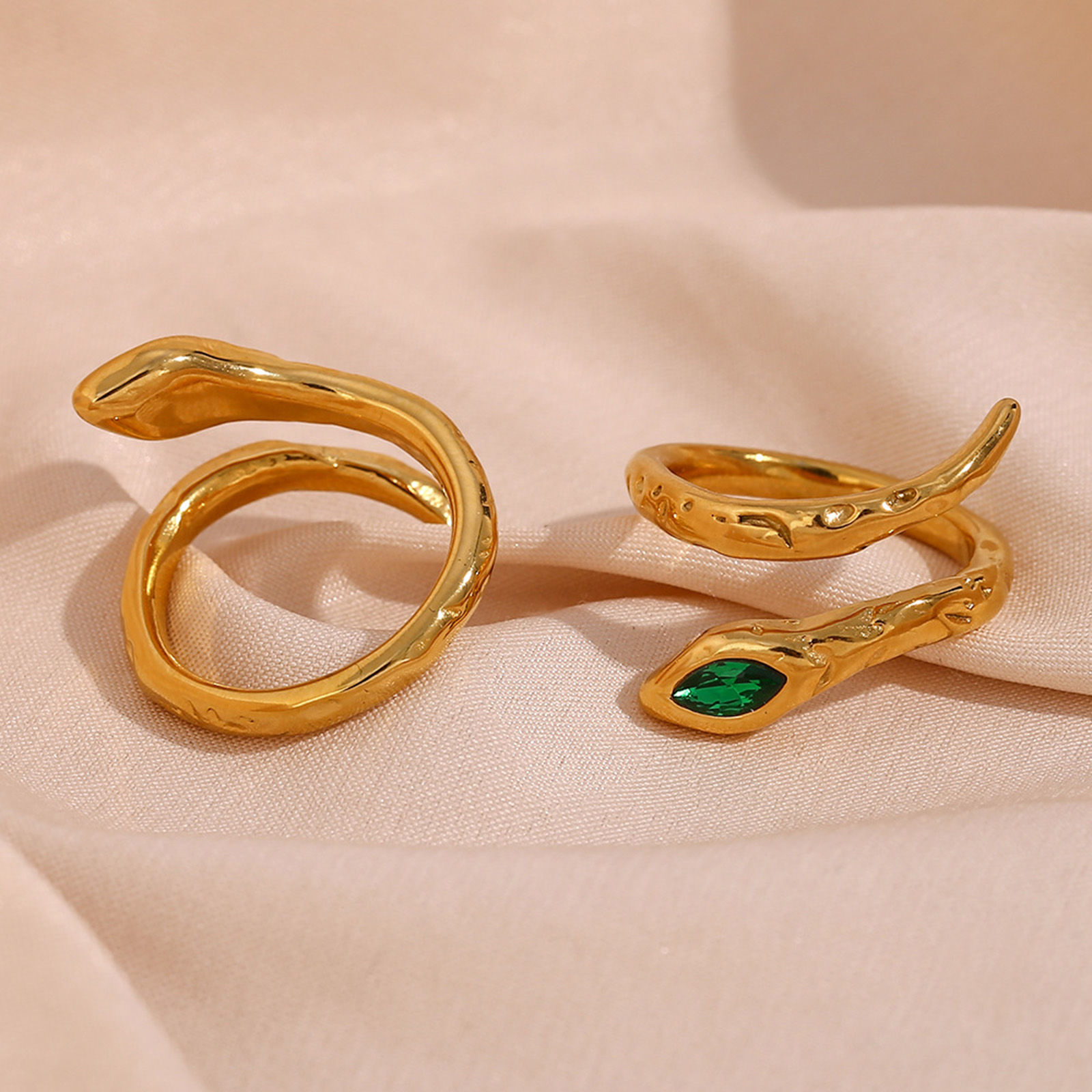 Picture of Eco-friendly Vacuum Plating Retro Stylish 18K Real Gold Plated 304 Stainless Steel & Cubic Zirconia Open Adjustable Snake Animal Rings For Women Birthday
