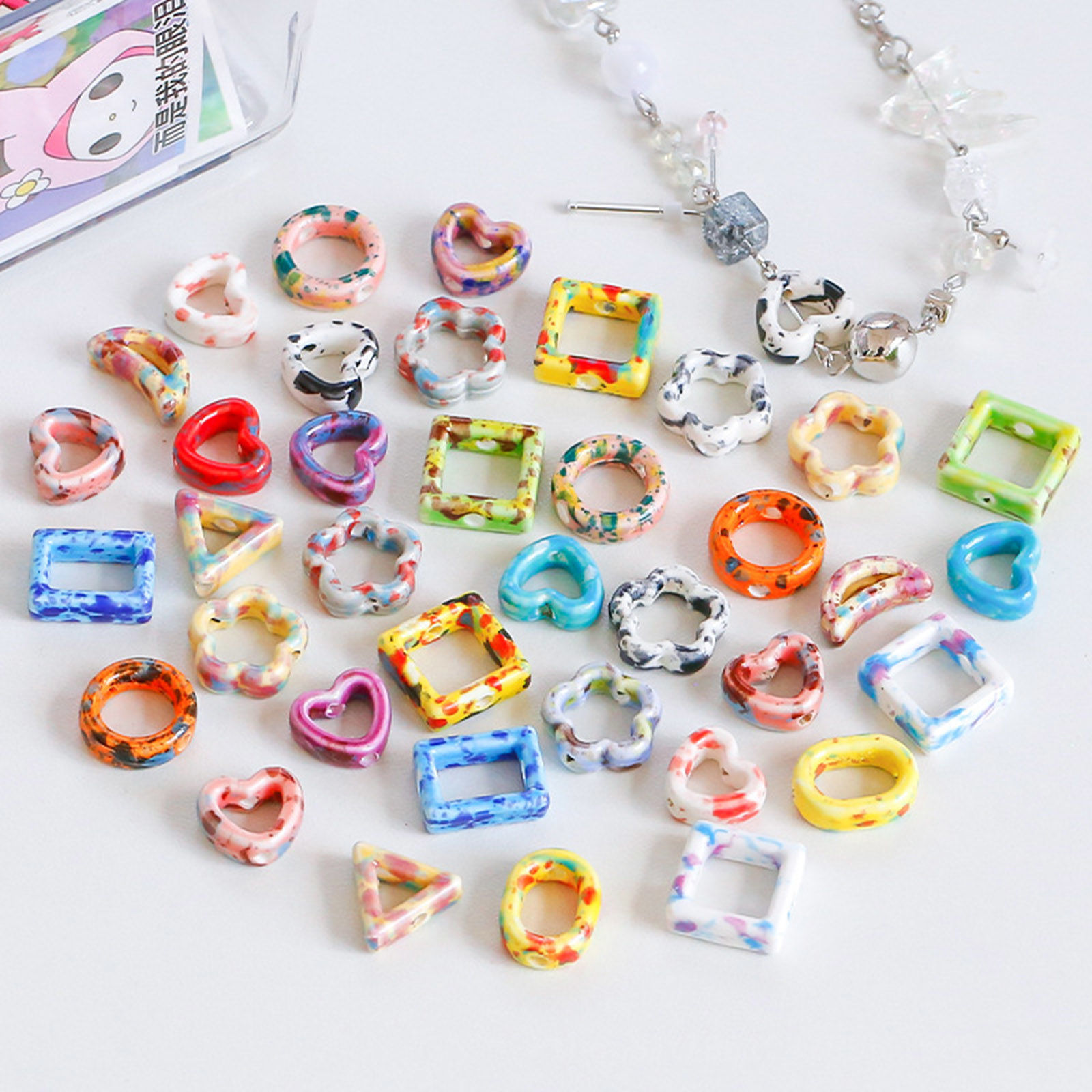 Bild von Keramik Perlen für die Herstellung von DIY-Charme-Schmuck Geometrie Bunt Hohl 10 Stück