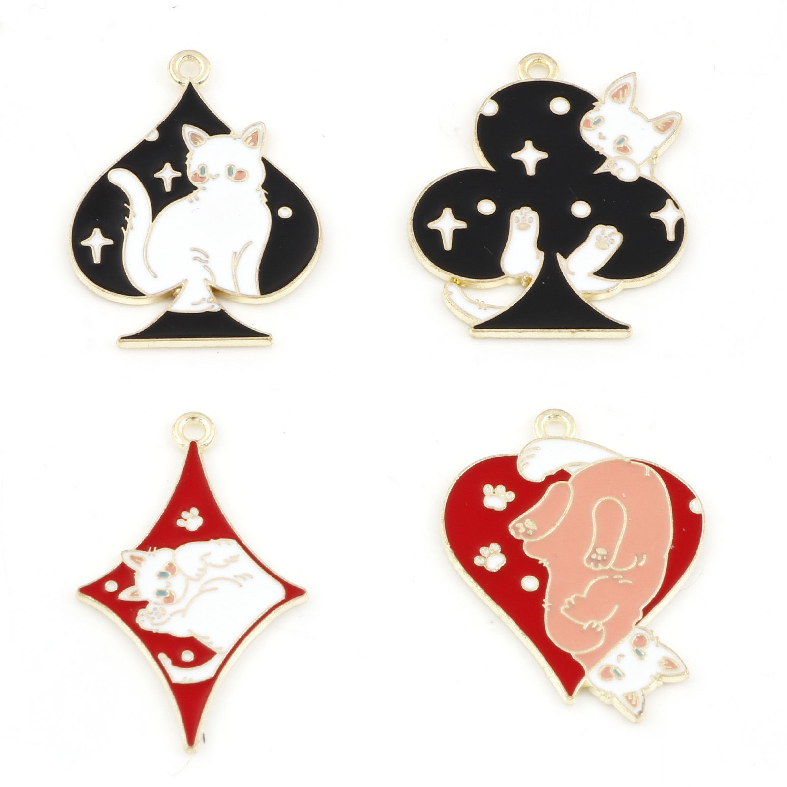Picture of Zinc Based Alloy Poker/ Paper Card/ Game Card Pendants Gold Plated Multicolor Cat Animal Enamel