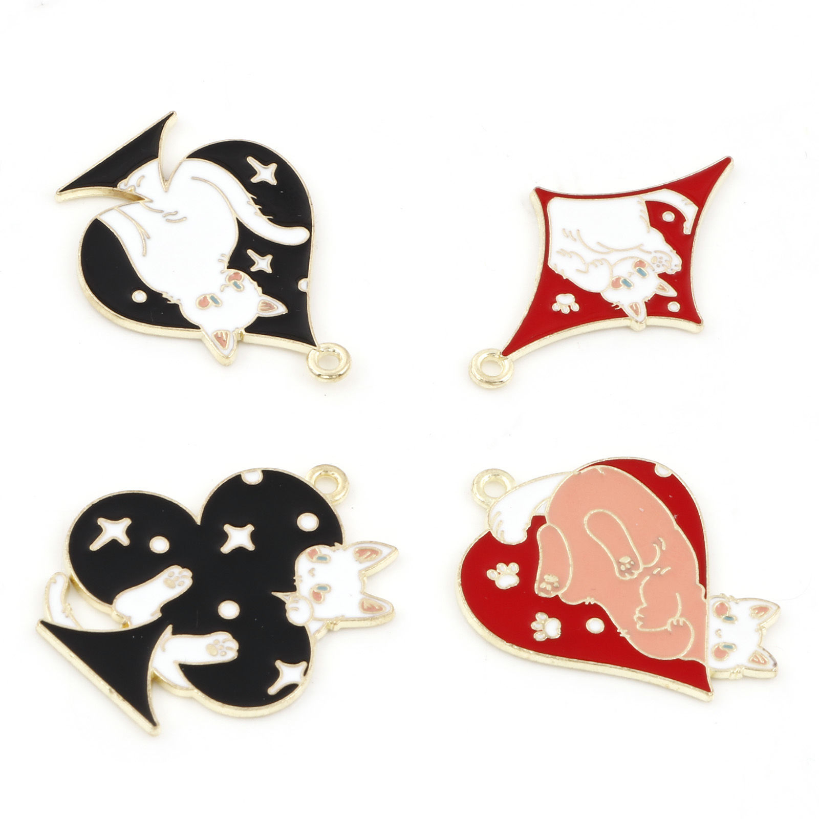 Picture of Zinc Based Alloy Poker/ Paper Card/ Game Card Pendants Gold Plated Multicolor Cat Animal Enamel