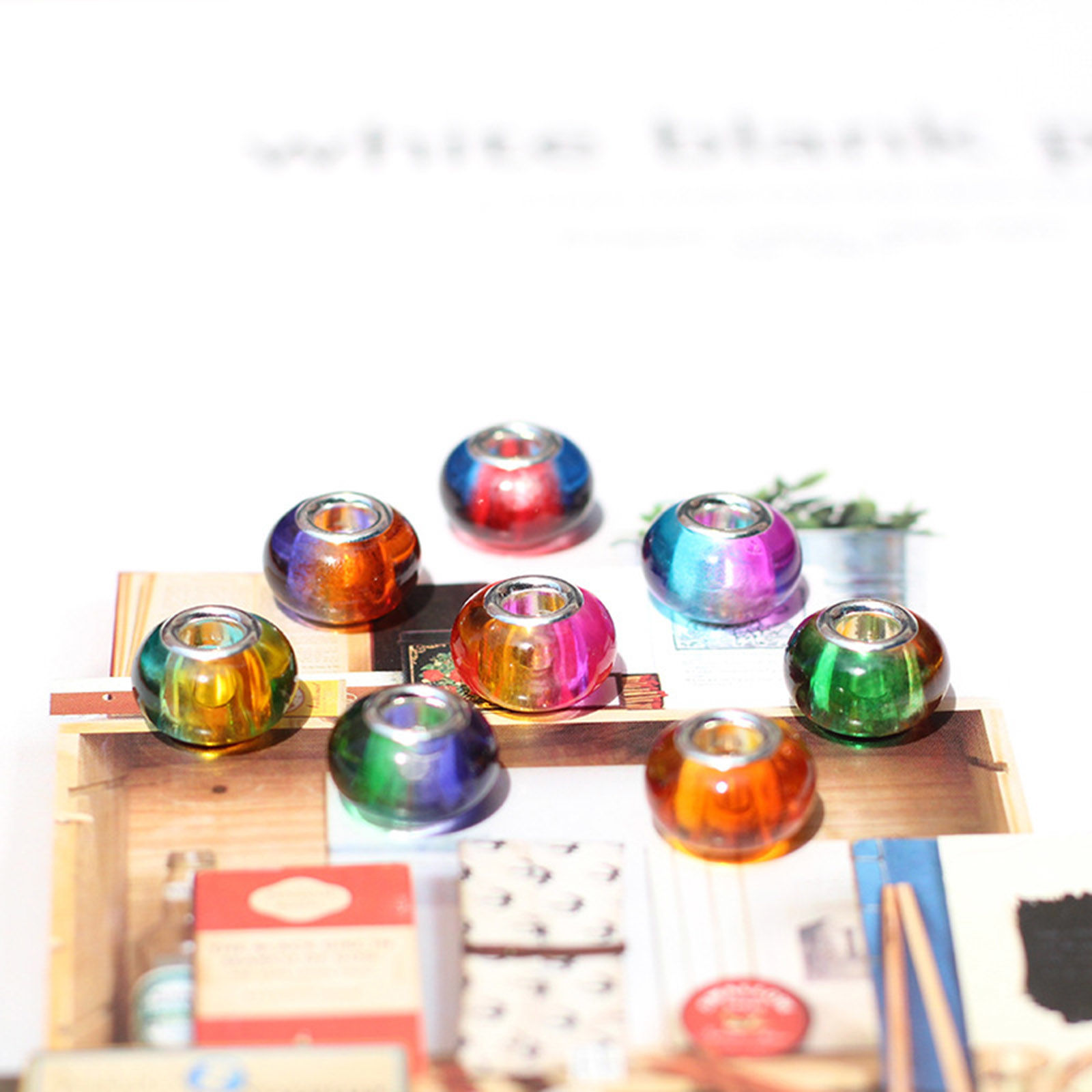 Picture of Resin European Style Large Hole Charm Beads Multicolor Round Gradient Color 14mm x 9mm