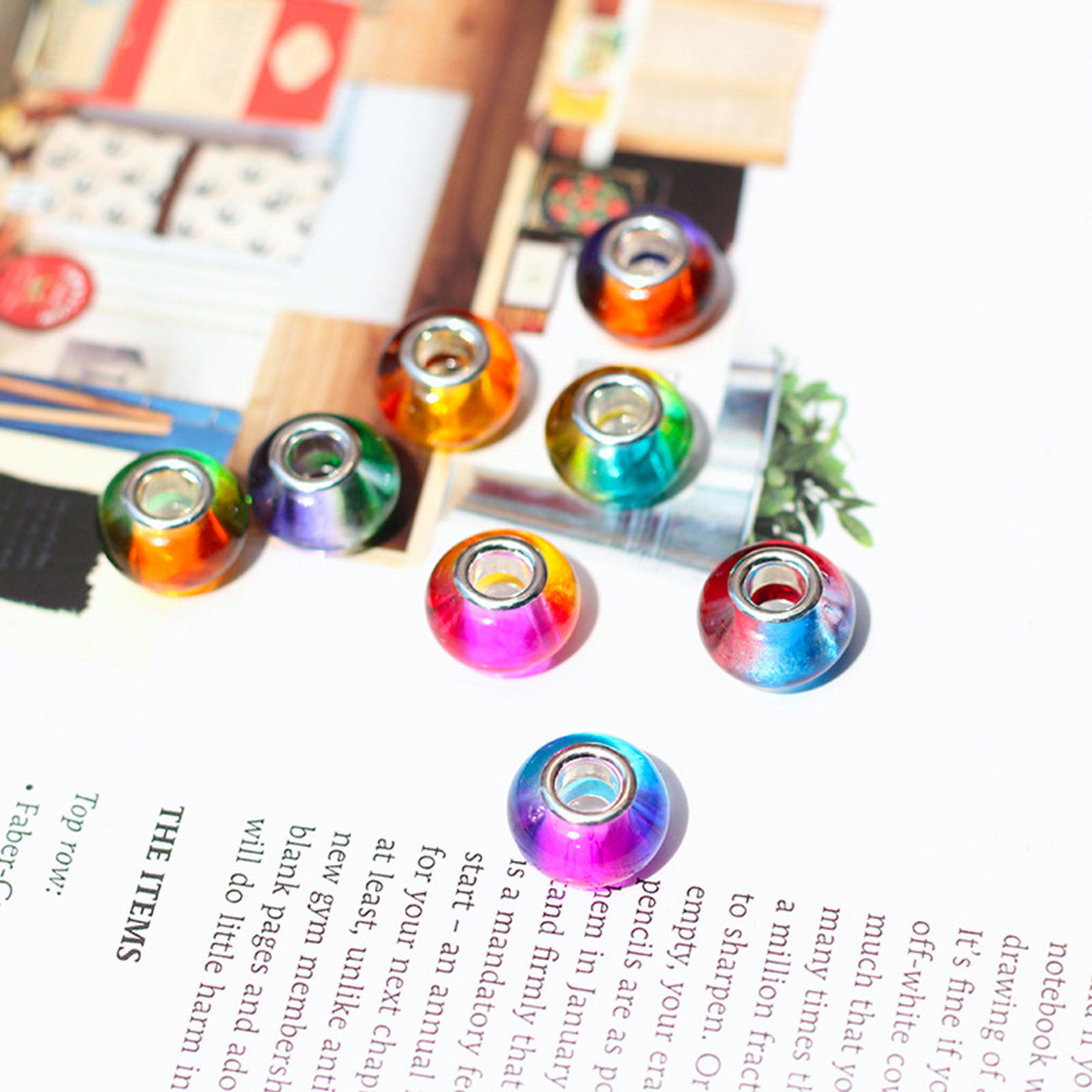 Picture of Resin European Style Large Hole Charm Beads Multicolor Round Gradient Color 14mm x 9mm