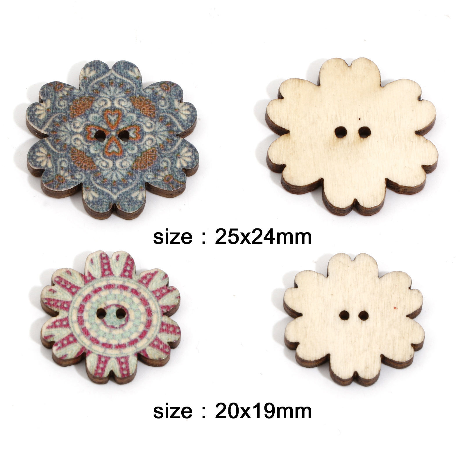 Immagine di Legno Etnico Bottone da Cucire Scrapbook Due Fori Fiore A Random A Random Disegno 50 Pz