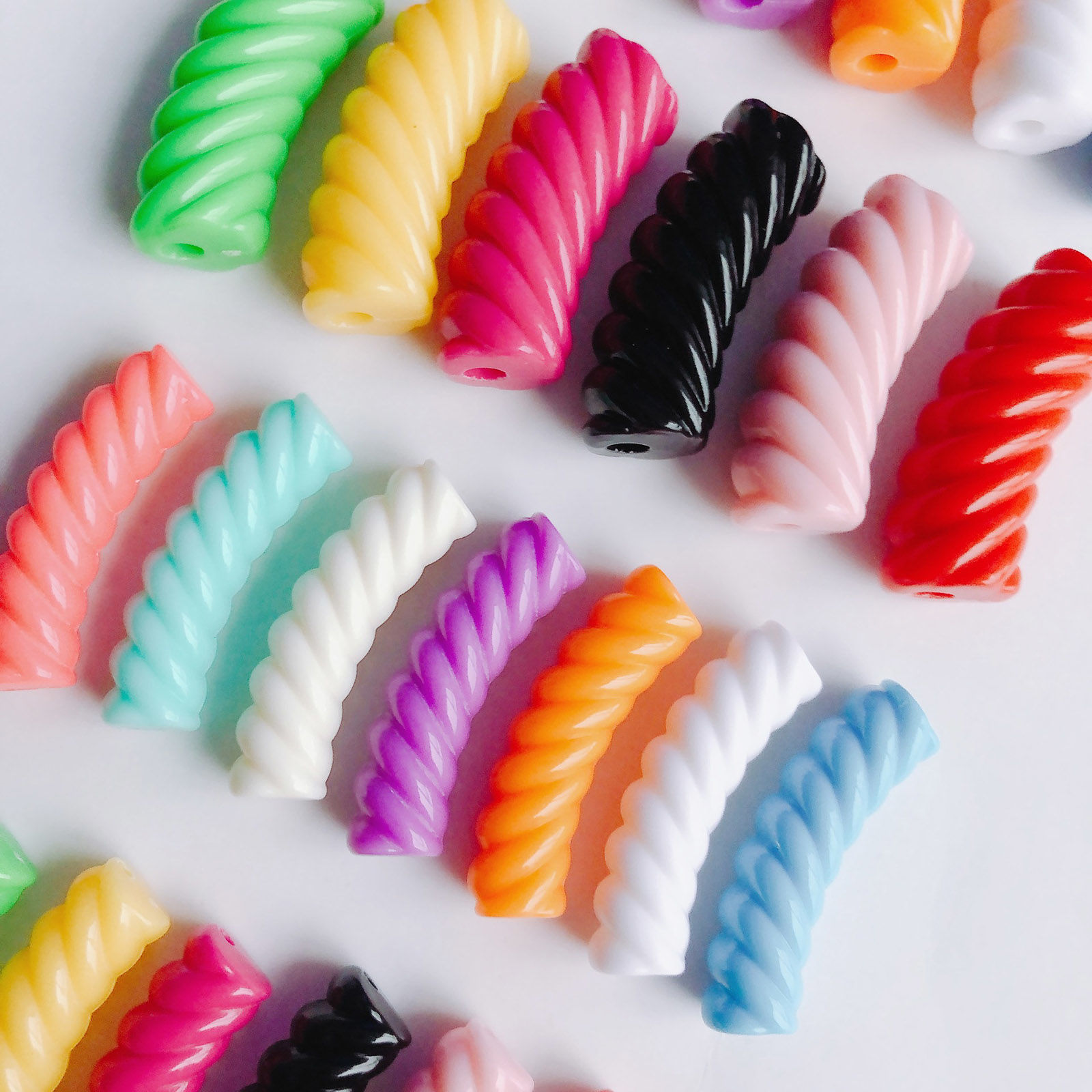 Picture of Acrylic Beads For DIY Charm Jewelry Making Multicolor Opaque Arc Stripe About 3.2cm x 0.9cm