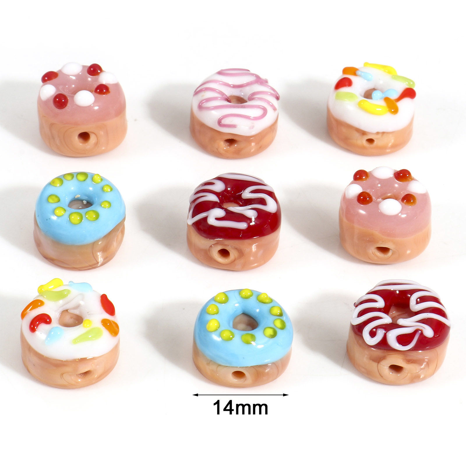 Bild von Muranoglas Perlen für die Herstellung von DIY-Charme-Schmuck Donut Bunt Lebensmittel Emaille ca 14mm D., Loch:ca. 1.5mm, 2 Stück