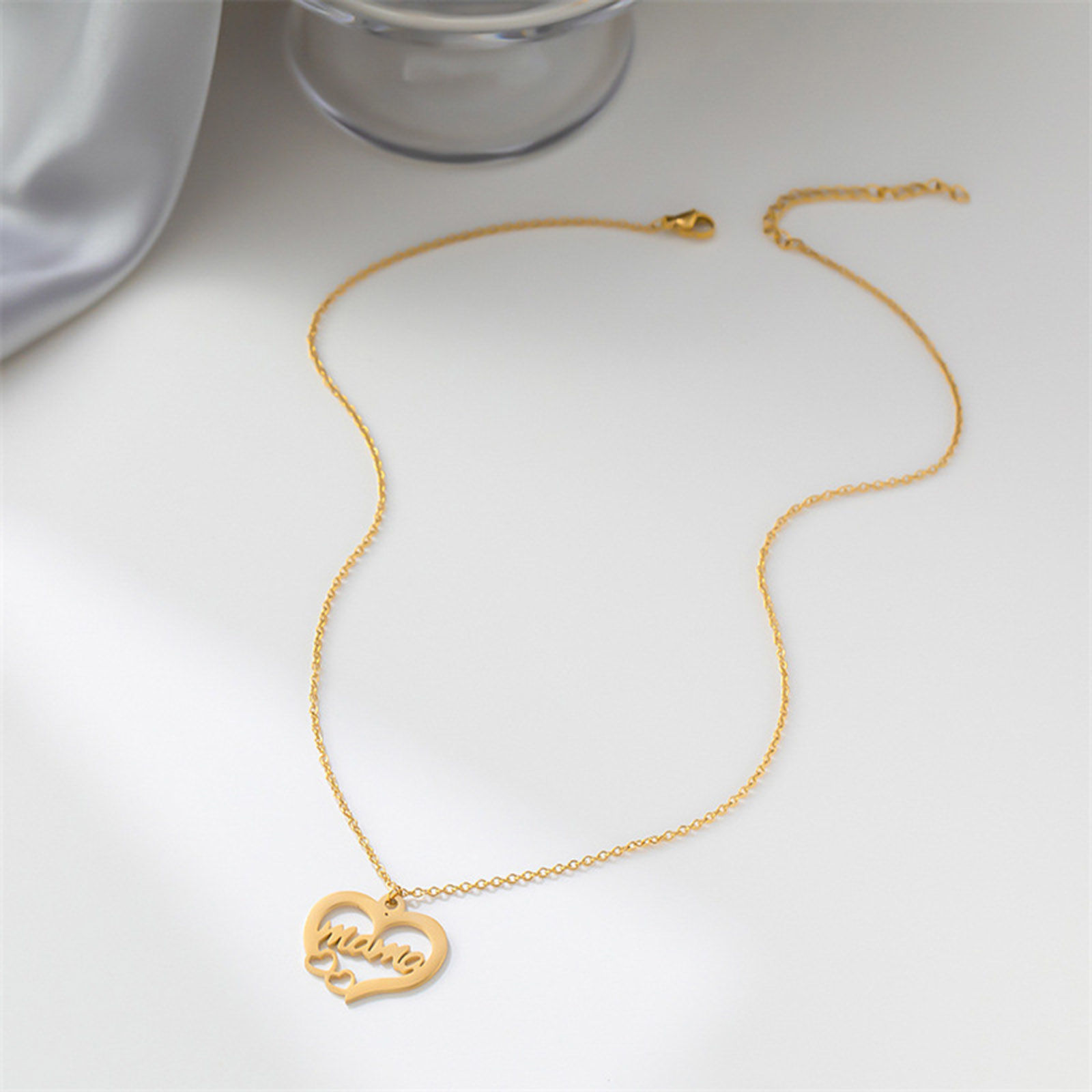 Picture of Eco-friendly 304 Stainless Steel Mother's Day Link Cable Chain Necklace Multicolor Heart Message " Mama " Hollow 42cm(16 4/8") long