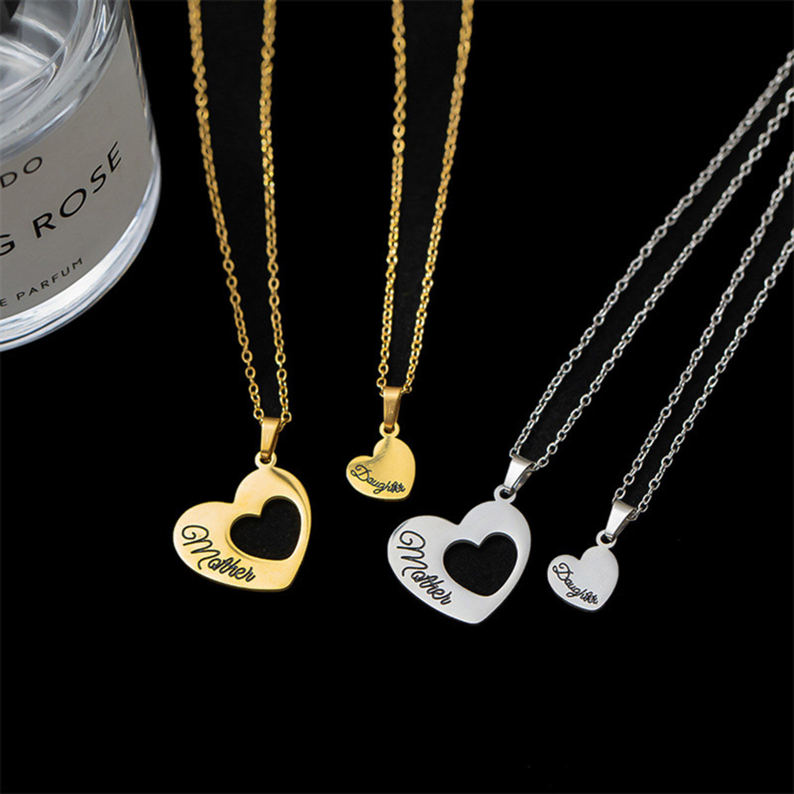 Picture of Eco-friendly 304 Stainless Steel Mother's Day Link Cable Chain Necklace Multicolor Heart Message " Mother & Daughter " 42cm(16 4/8") long