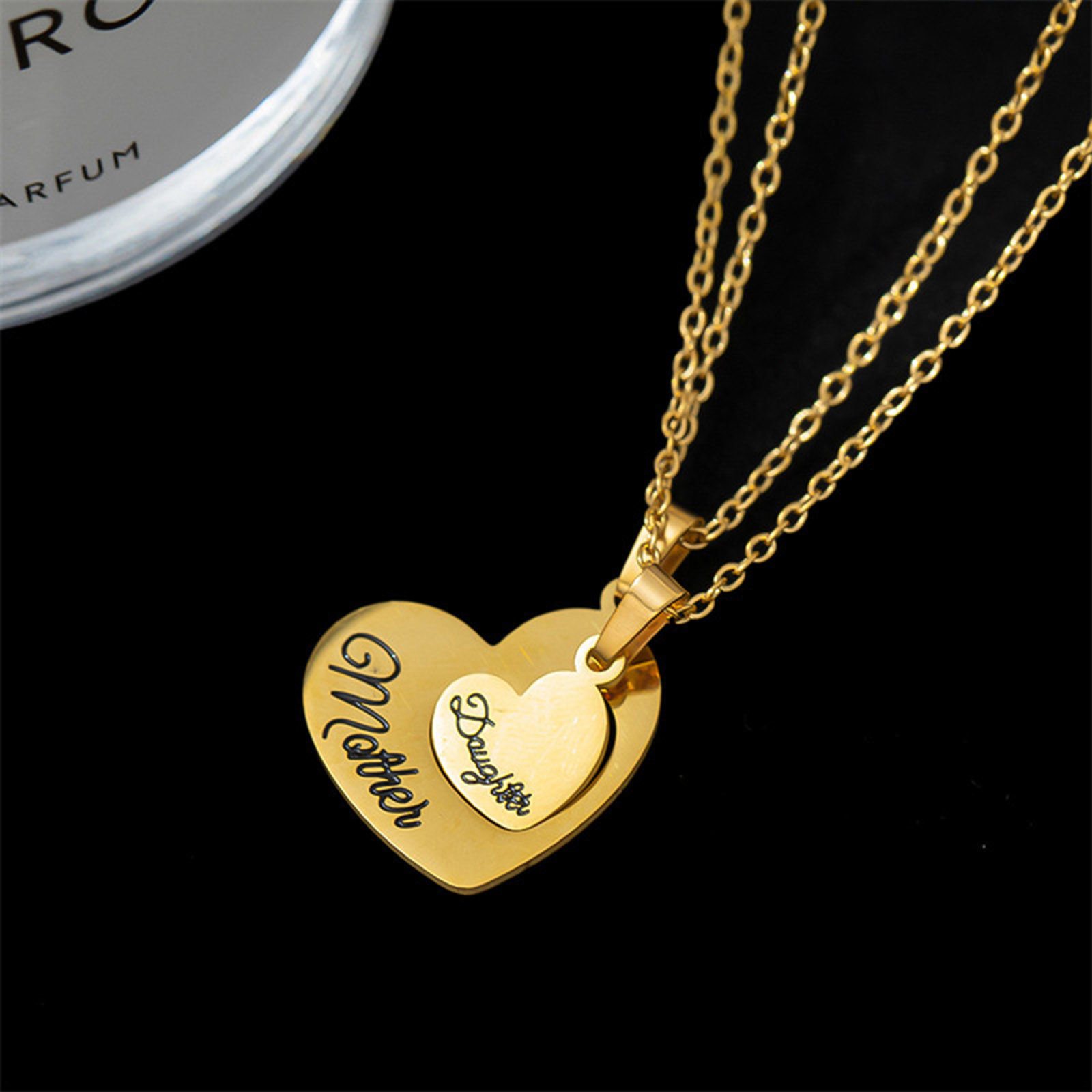 Picture of Eco-friendly 304 Stainless Steel Mother's Day Link Cable Chain Necklace Multicolor Heart Message " Mother & Daughter " 42cm(16 4/8") long