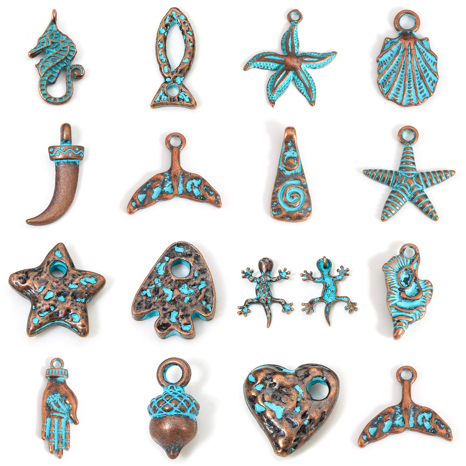 Bild von Zinklegierung Patina Charms Bronzefarbe Seesterne Muschelschale 10 Stück