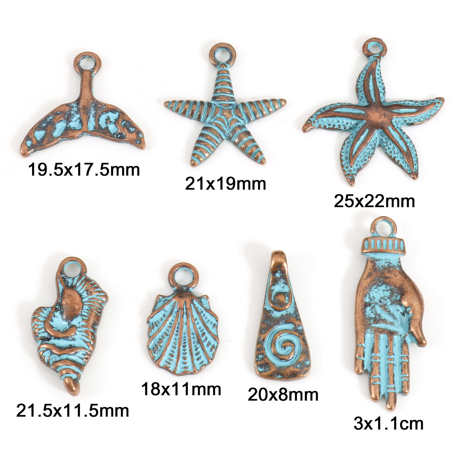 Bild von Zinklegierung Patina Charms Bronzefarbe Seesterne Muschelschale 10 Stück