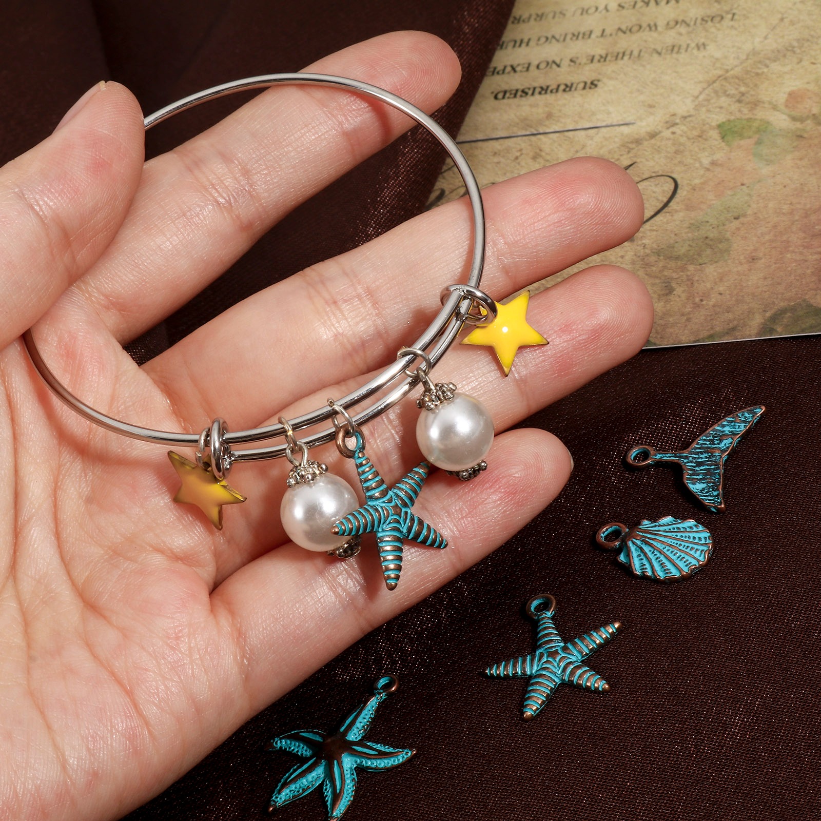 Bild von Zinklegierung Patina Charms Bronzefarbe Seesterne Muschelschale 10 Stück