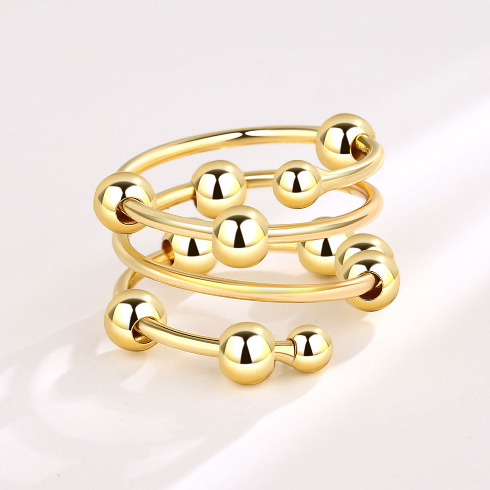 Picture of Copper Stress Relieving Anti Anxiety Fidget Spinner Open Adjustable Beaded Rings Multicolor