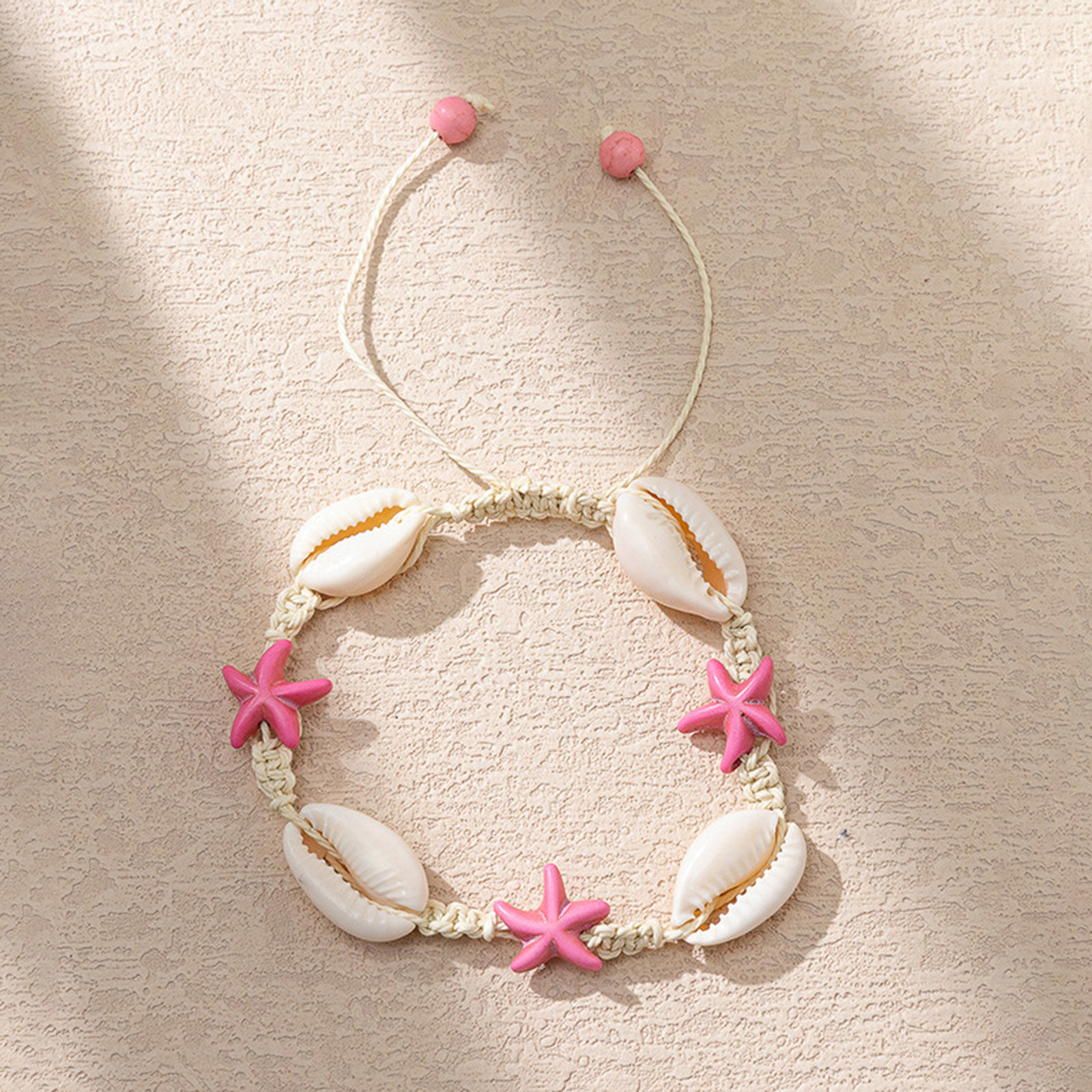 Picture of Shell Ocean Jewelry Braided Bracelets White & Blue Star Fish Cross 6cm Dia.