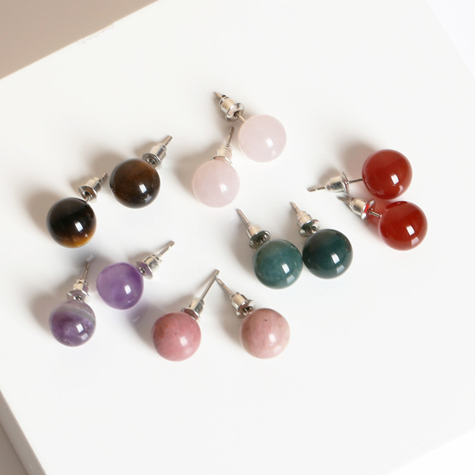 Bild von Gemstone ( Natural ) Ear Post Stud Earrings Silver Tone stainless steel Round With Stoppers Post/ Wire Size: (20 gauge), 1 Pair