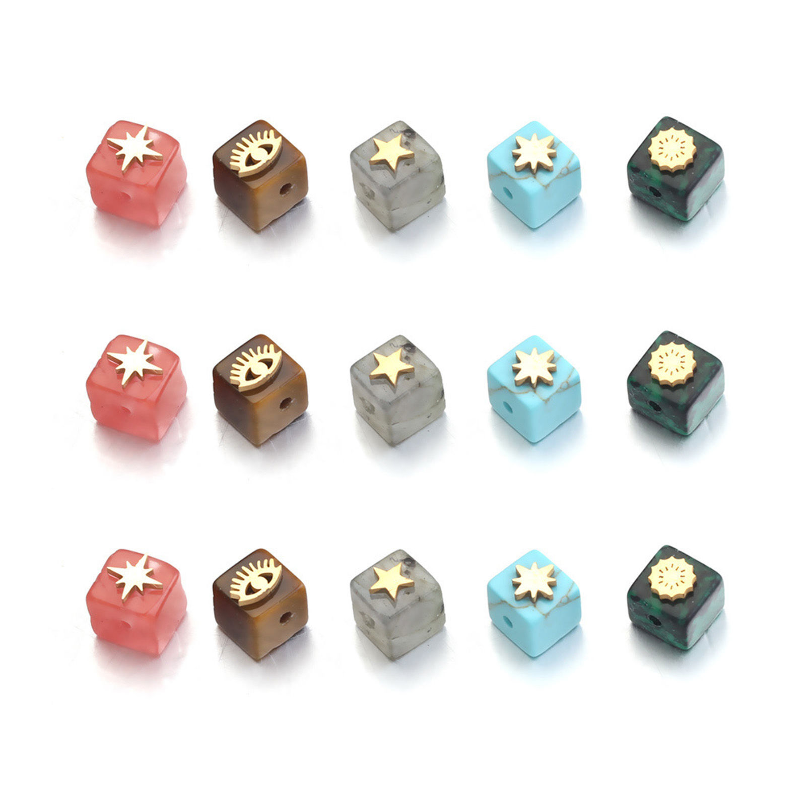 Bild von Stone ( Natural Dyed ) Loose Beads With Stailess Steel Patch For DIY Charm Jewelry Making Geometric Gold Plated 1 Piece