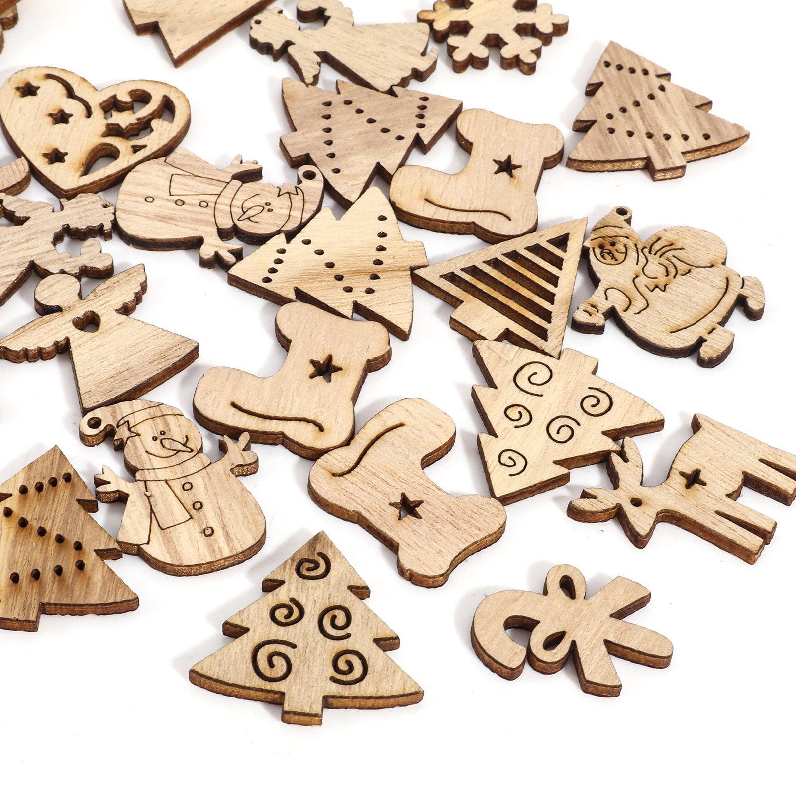 Bild von Paulownia Holz Embellishments Cabochons Naturfarben Weihnachten Mit zufälligen Muster 1 Packung