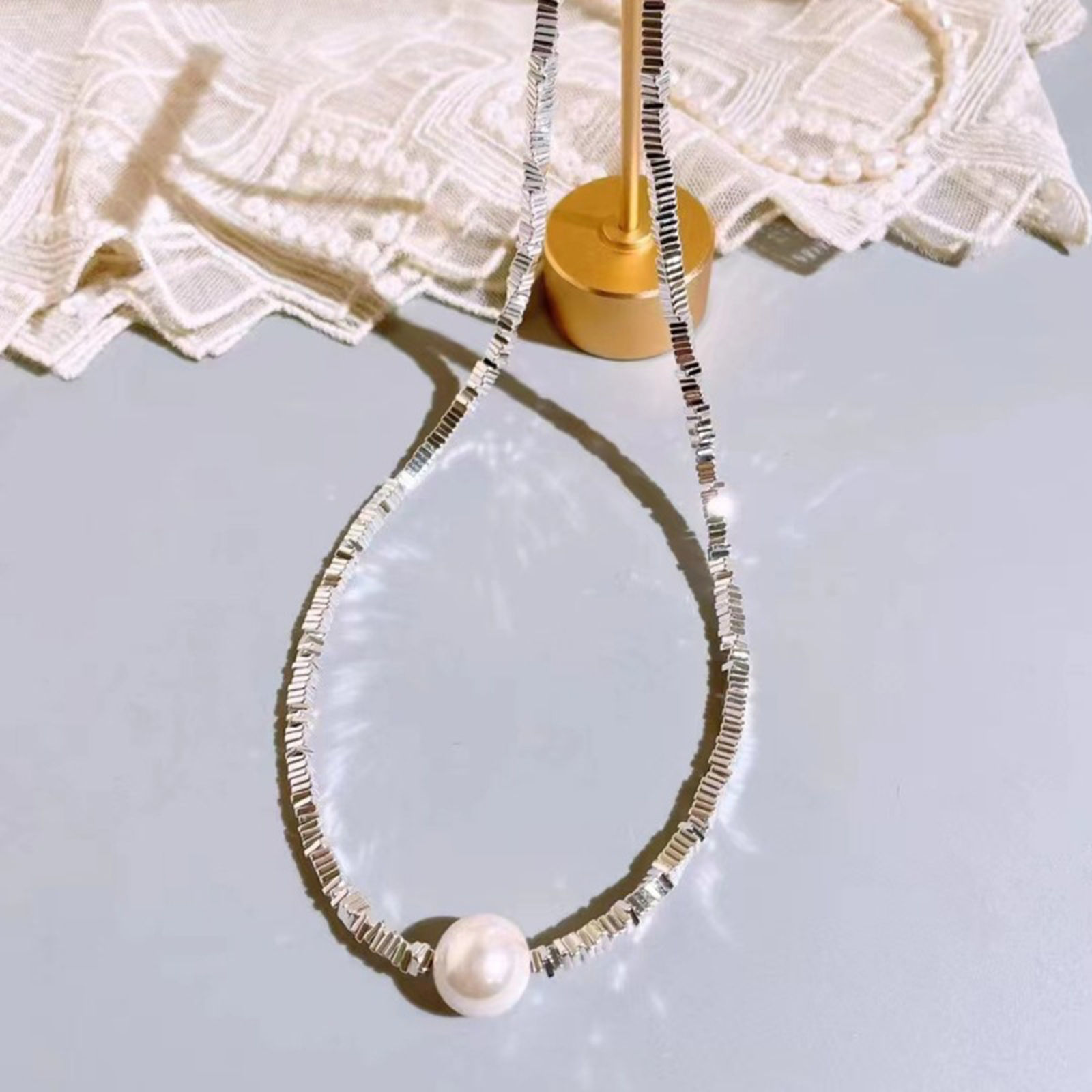 Bild von Stilvoll Perlenkette Versilbert Imitat Perle 1 Strang