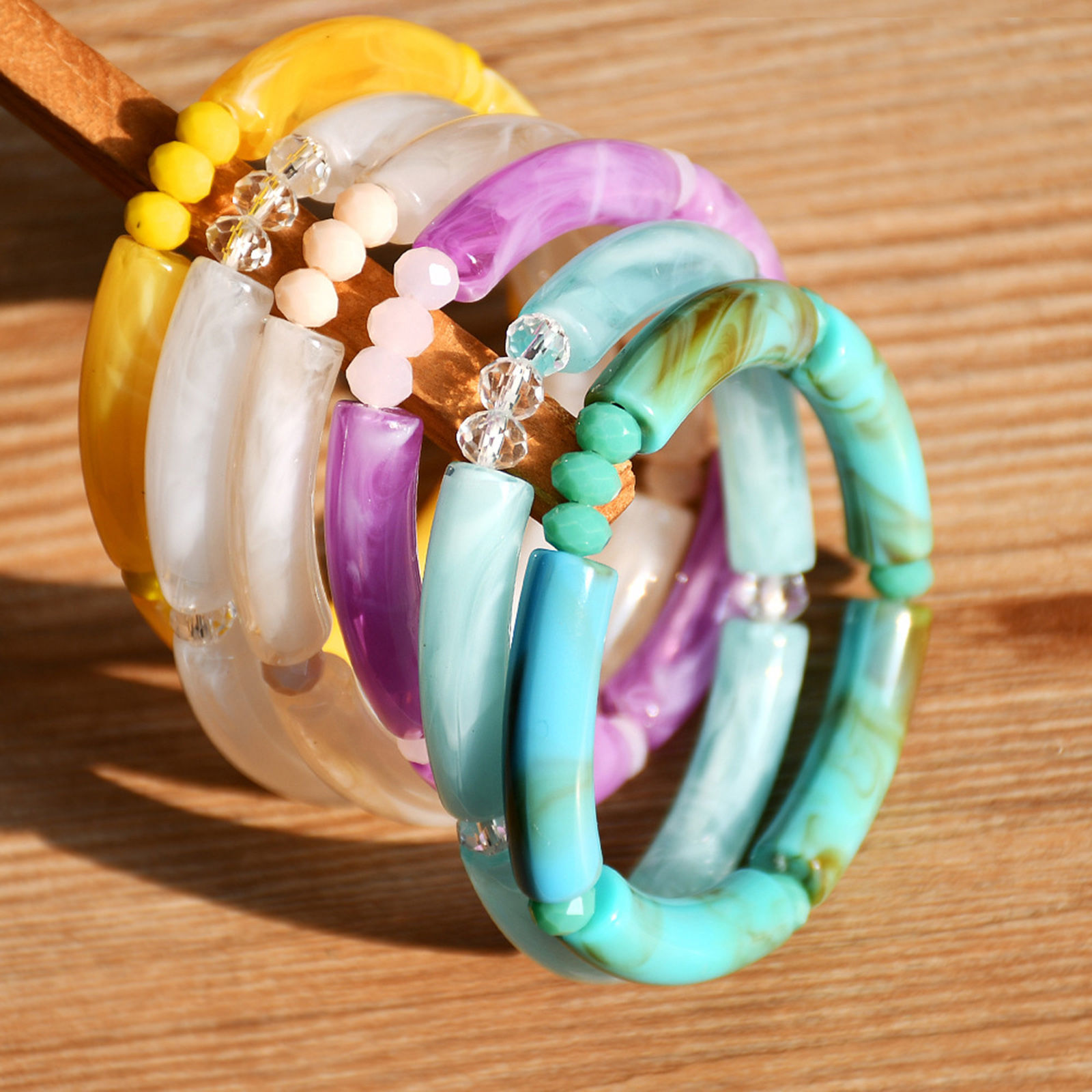 Picture of Acrylic Retro Bangles Bracelets Multicolor Curved Tube Elastic