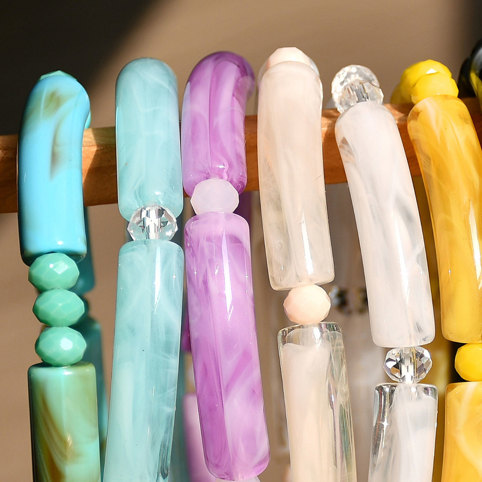 Picture of Acrylic Retro Bangles Bracelets Multicolor Curved Tube Elastic