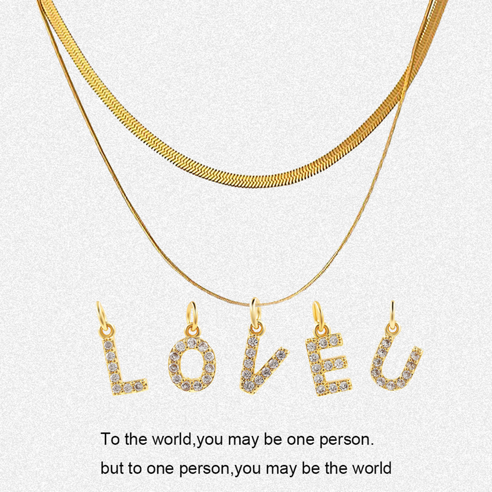 Bild von Eco-friendly Vacuum Plating Stylish 18K Real Gold Plated Stainless Steel & Copper & Cubic Zirconia Snake Chain Initial Alphabet/ Capital Letter Message " A-Z " Multilayer Layered Necklace For Women
