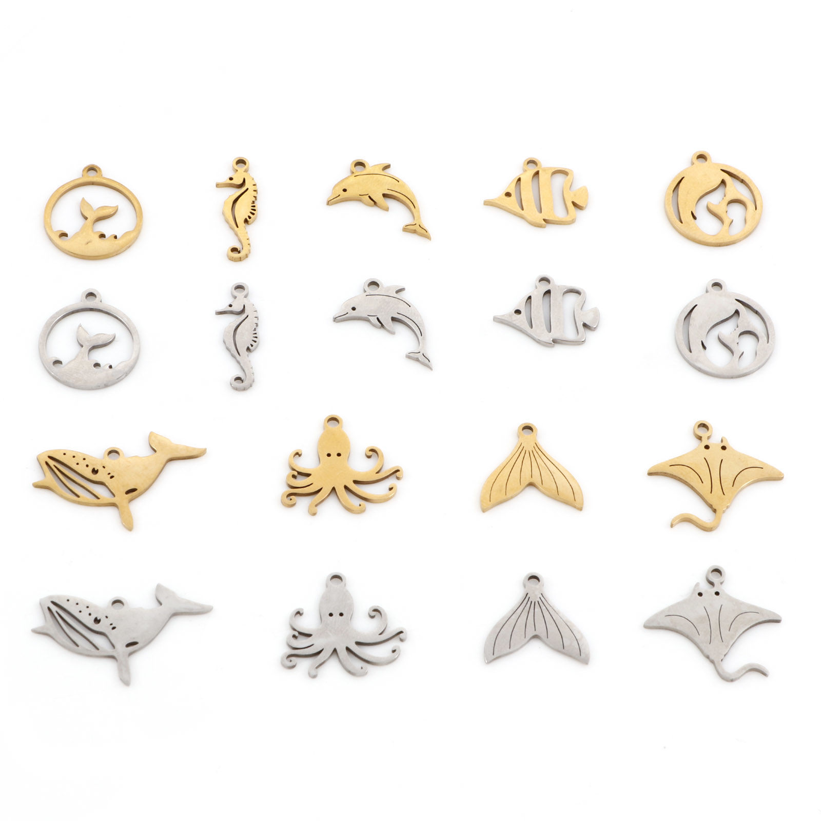 Picture of 201 Stainless Steel Charms Multicolor Dolphin Animal Fishtail Hollow