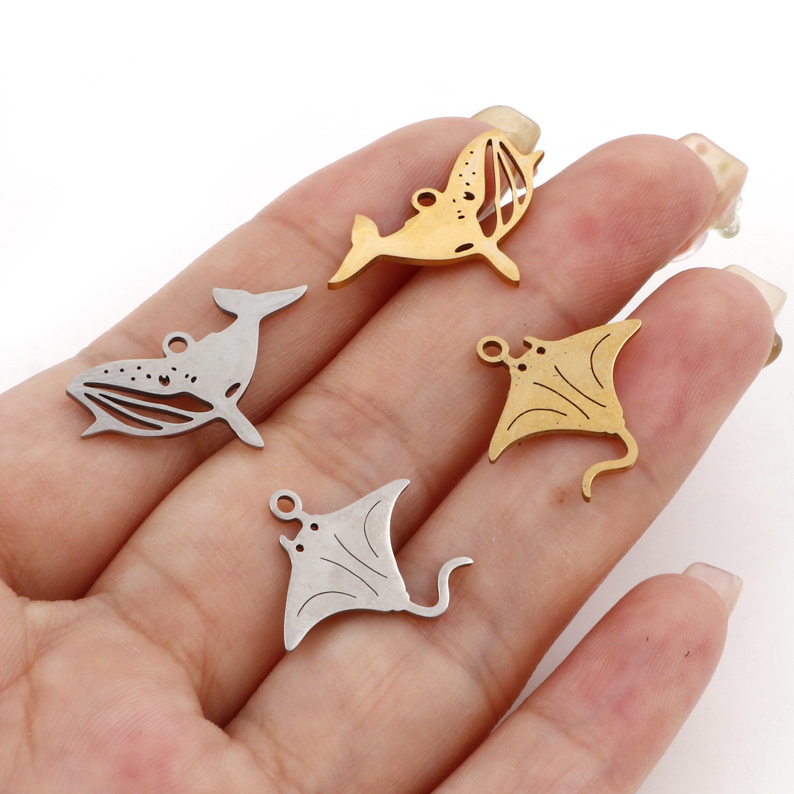 Picture of 201 Stainless Steel Charms Multicolor Dolphin Animal Fishtail Hollow