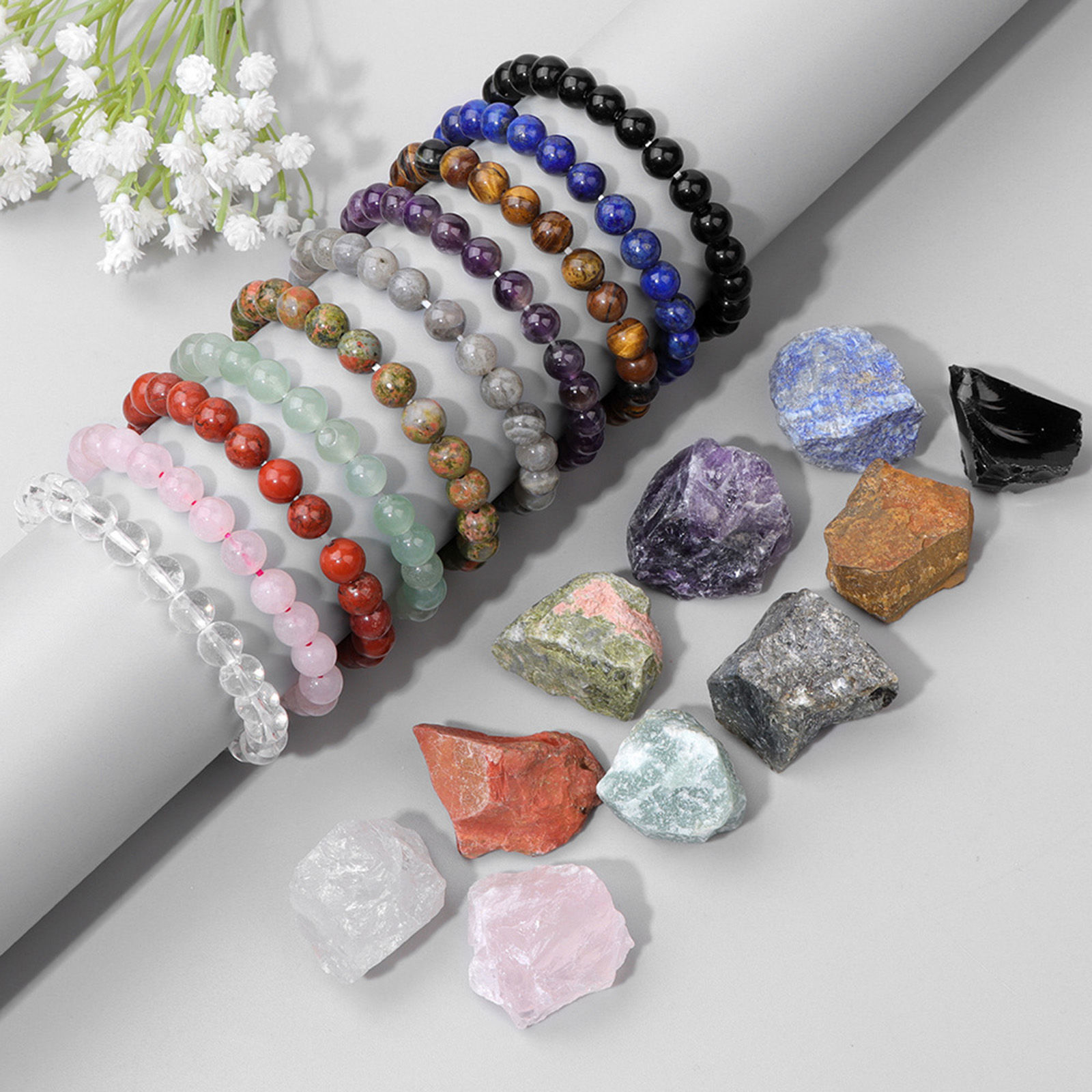 Bild von Stein Böhmischer Stil Perlenarmband Bunt Elastisch 1 Set