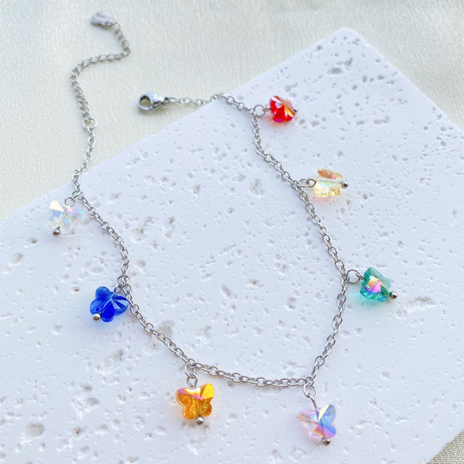 Picture of 304 Stainless Steel Rolo Chain Necklace 18K Gold Plated Butterfly Animal AB Color 42cm(16 4/8") long, 1 Piece