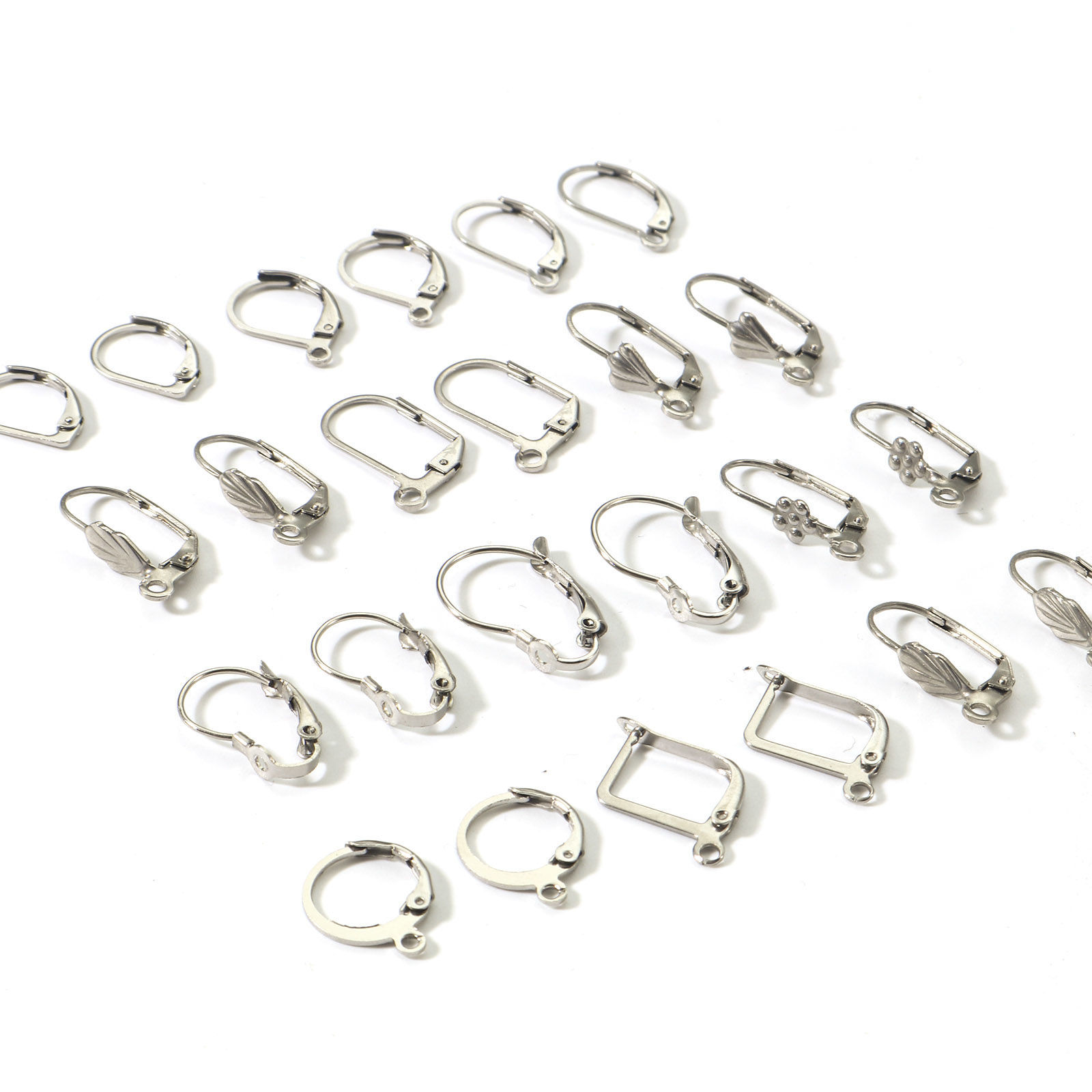 Picture of 316 Stainless Steel Lever Back Clips Earrings Round Silver Tone Rectangle