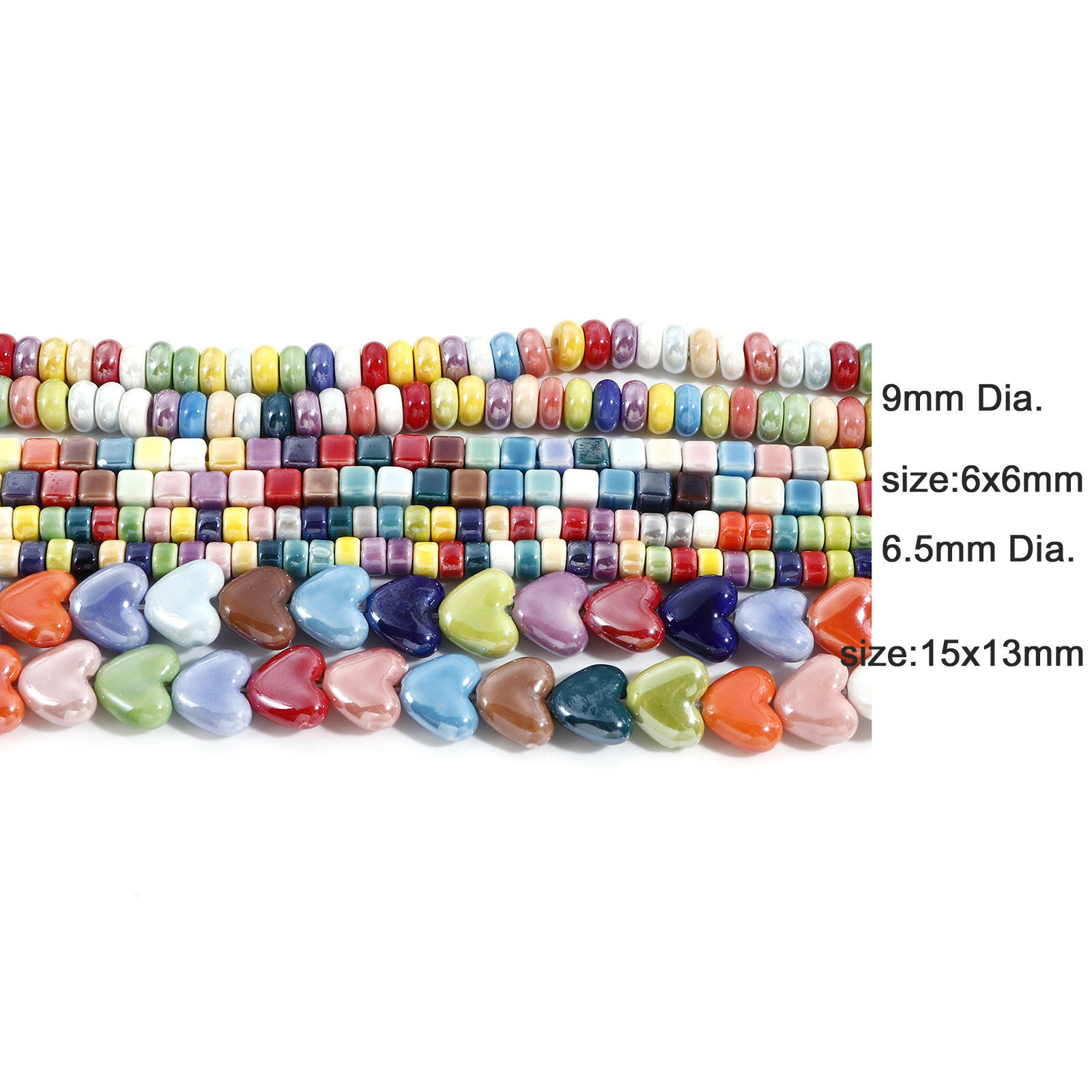 Bild von Ceramic Beads For DIY Charm Jewelry Making Heart At Random Mixed Color High Luster 1 Strand