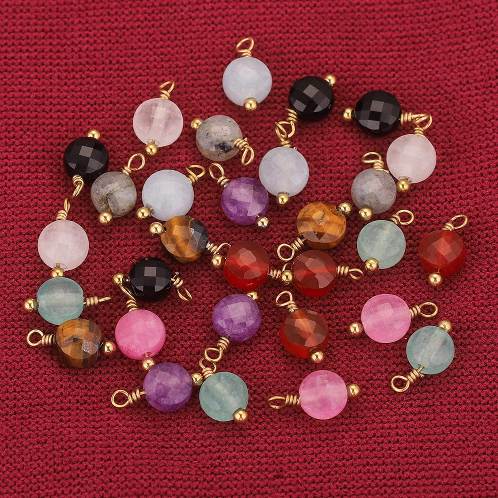 Immagine di 304 Stainless Steel & Stone Charms Gold Plated Multicolor Round 12mm x 16mm, 2 PCs