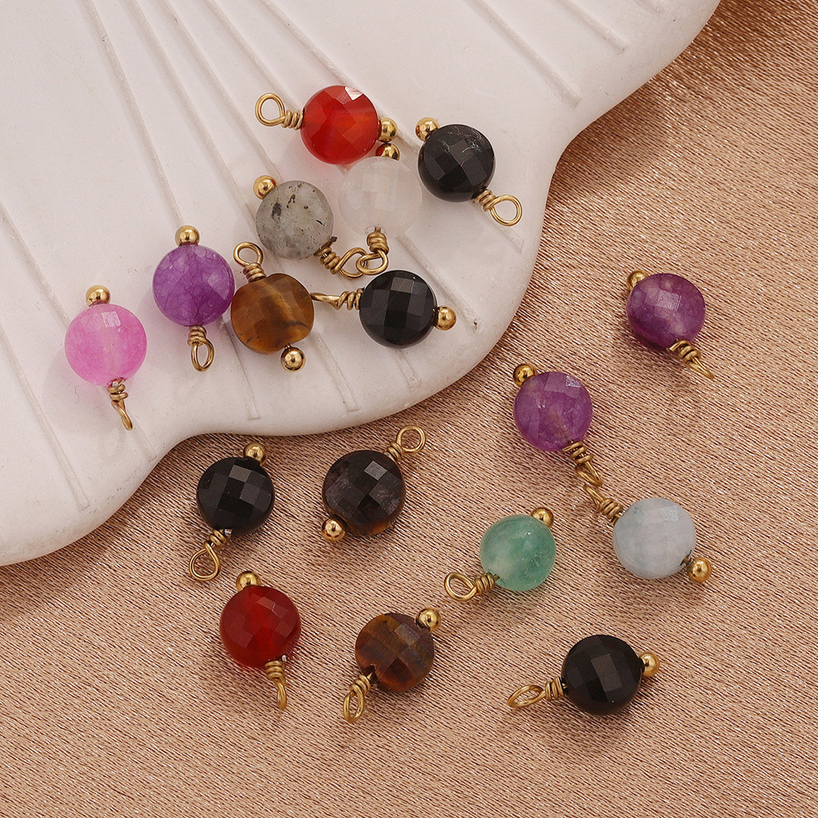 Immagine di 304 Stainless Steel & Stone Charms Gold Plated Multicolor Round 12mm x 16mm, 2 PCs