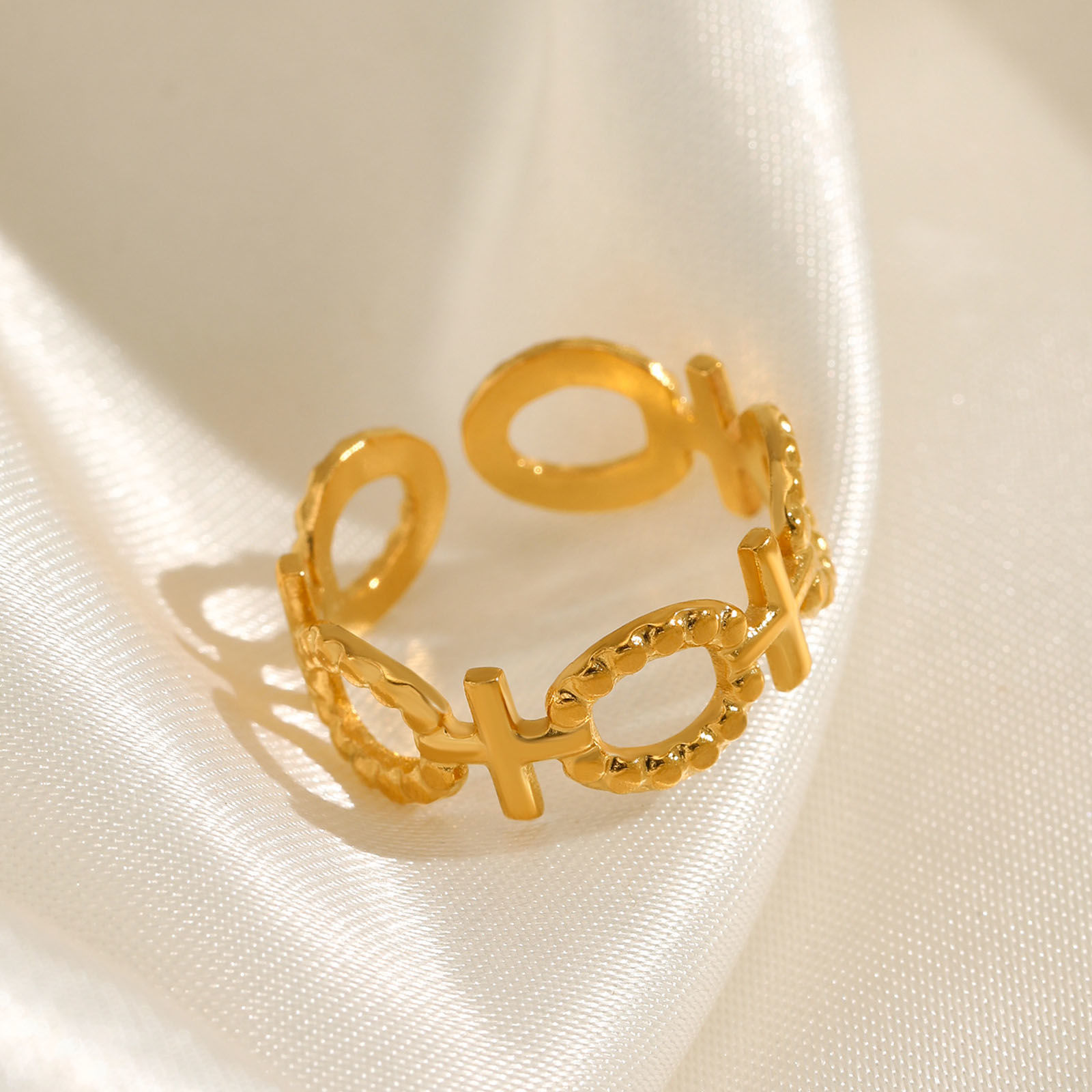 Immagine di Placcatura Sottovuoto Ecologica Semplice & Casual Stile Ins Colore Oro 18K 304 Acciaio Inossidabile Aperto Mani Cuore Anello Per Donne 1 Pz