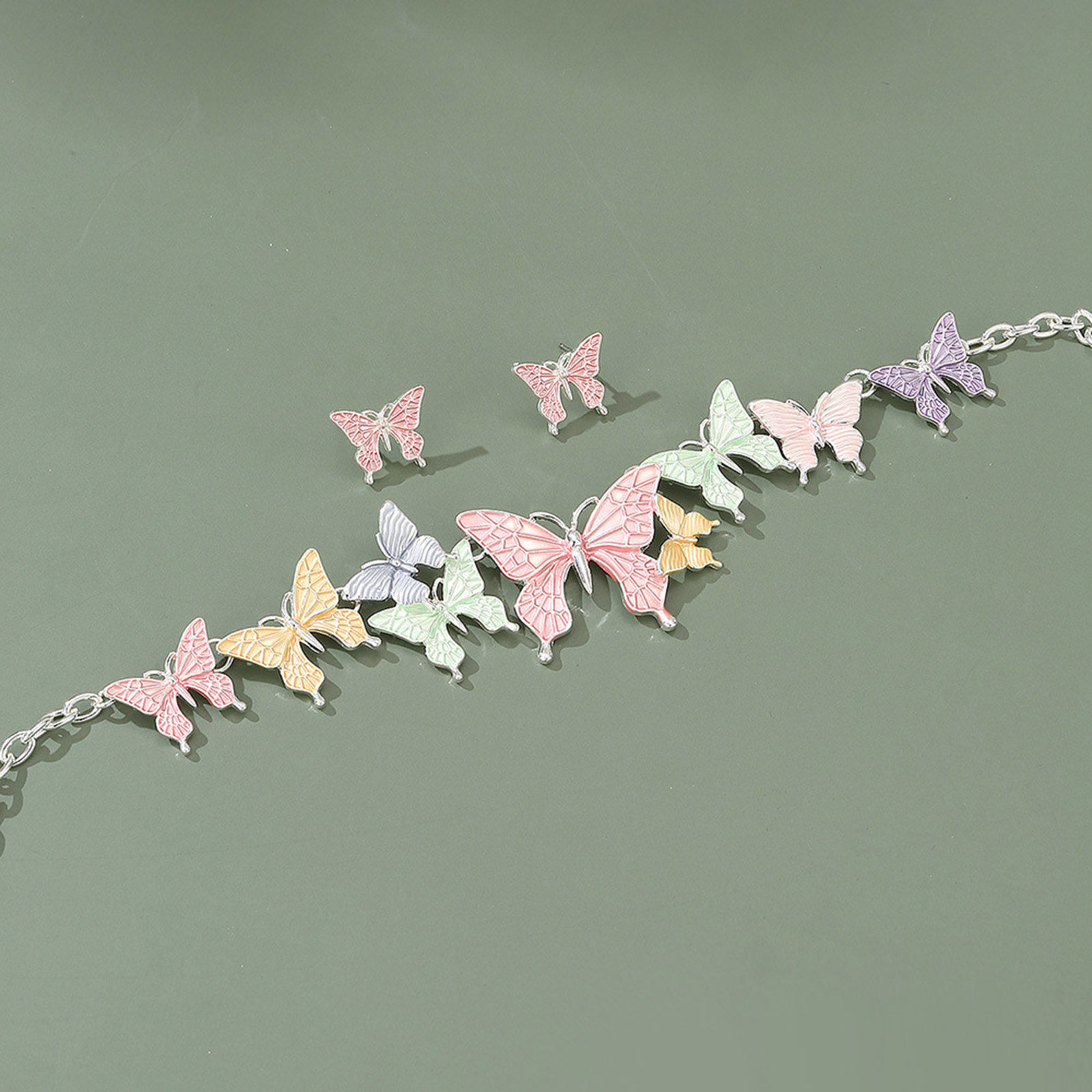 Picture of Stylish Jewelry Necklace Stud Earring Set Multicolor Butterfly Animal Daisy Flower