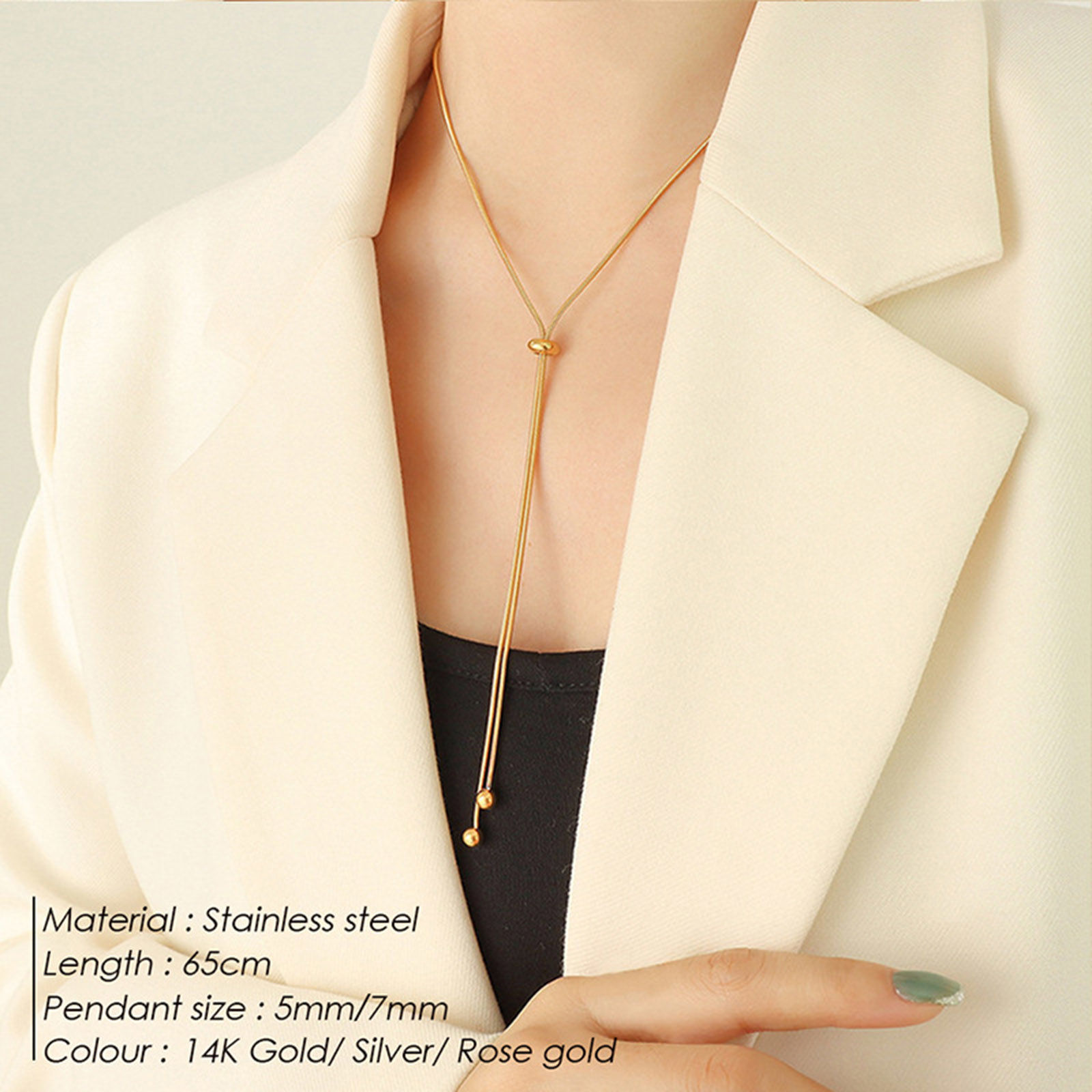 Picture of 316 Stainless Steel Snake Chain Adjustable Slider/ Slide Bolo Necklace 65cm(25 5/8") long