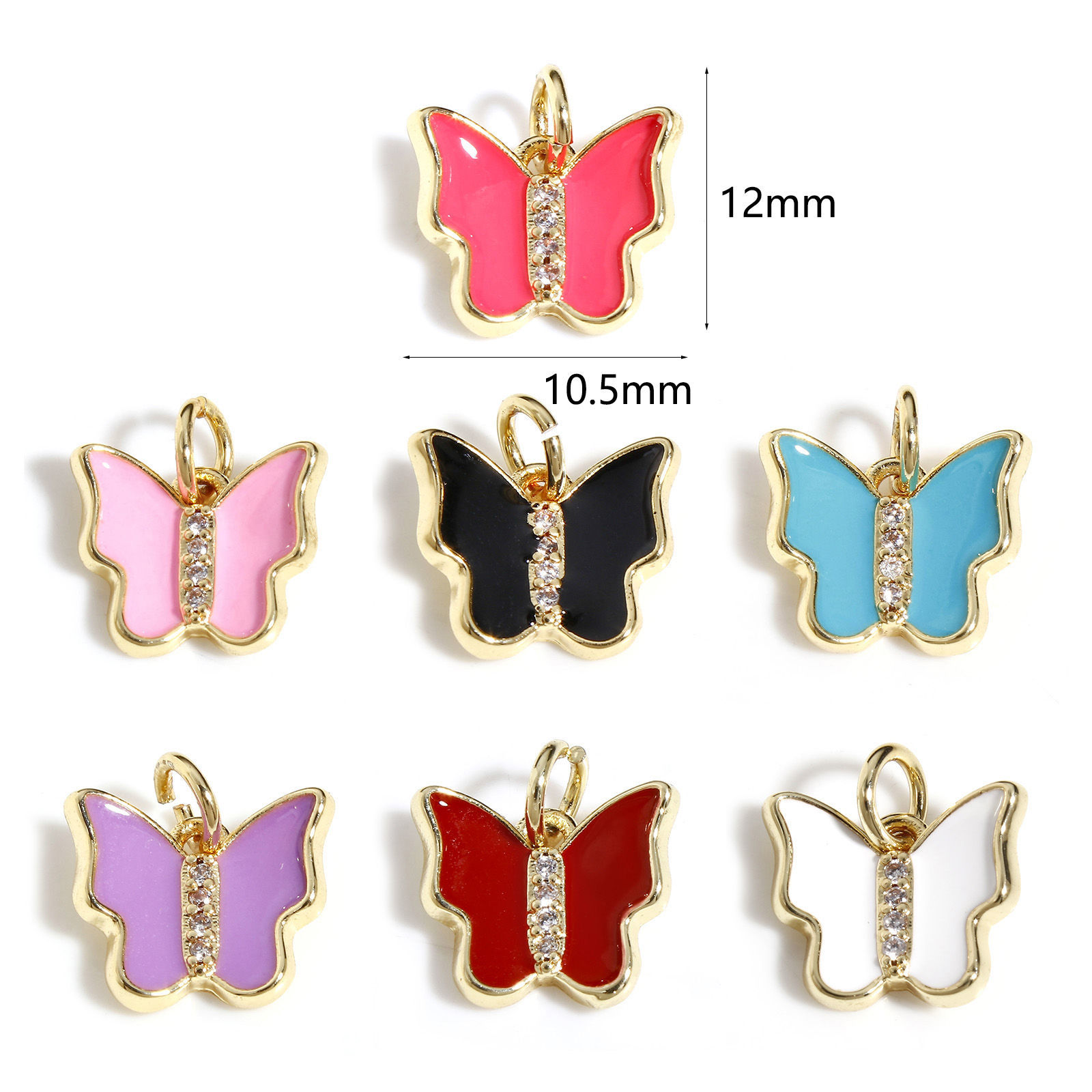 Immagine di Rame Insetto Charms Farfalla 18K Oro riempito Multicolore Smalto Trasparente Cubic Zirconiae 12mm x 10.5mm, 1 Pz