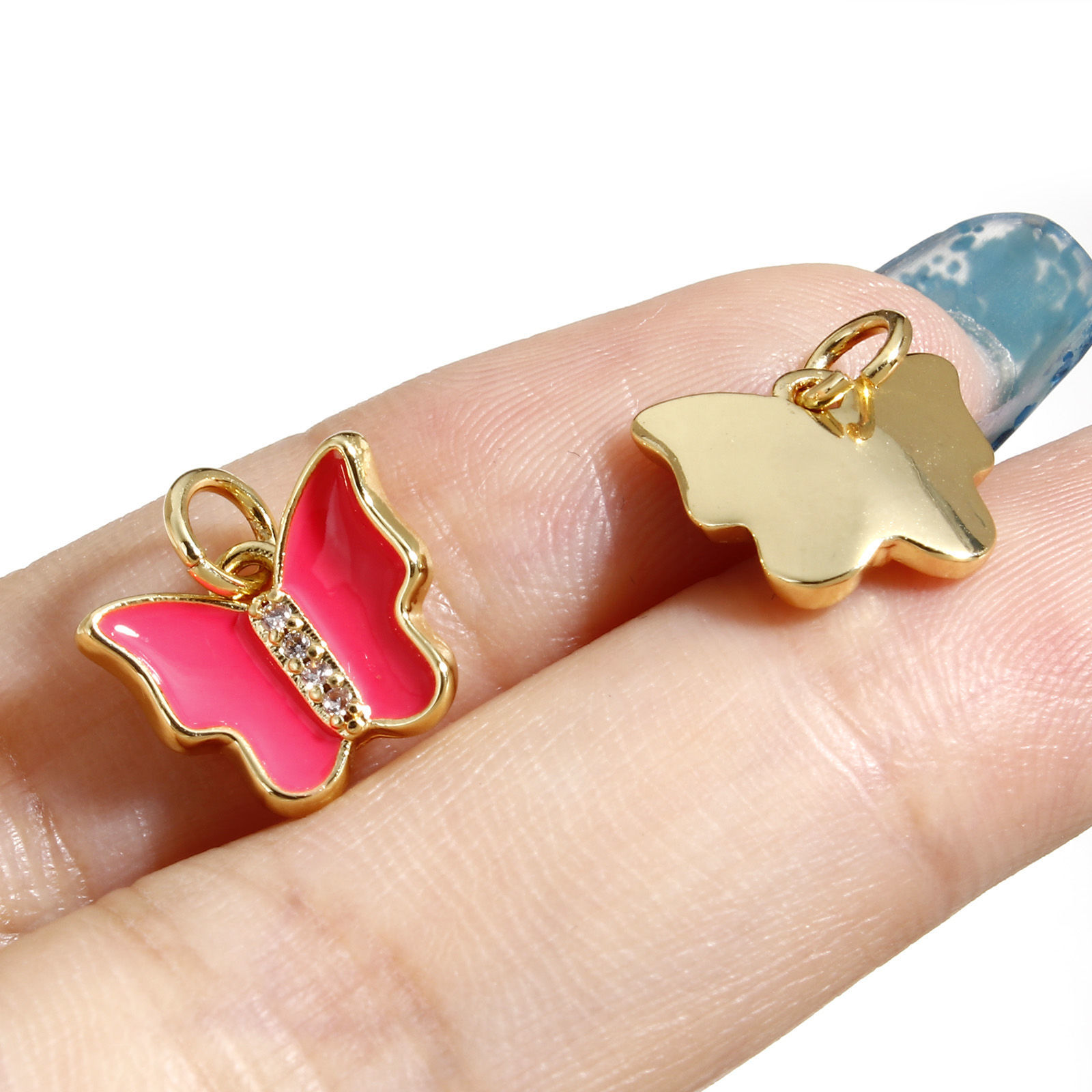 Immagine di Rame Insetto Charms Farfalla 18K Oro riempito Multicolore Smalto Trasparente Cubic Zirconiae 12mm x 10.5mm, 1 Pz